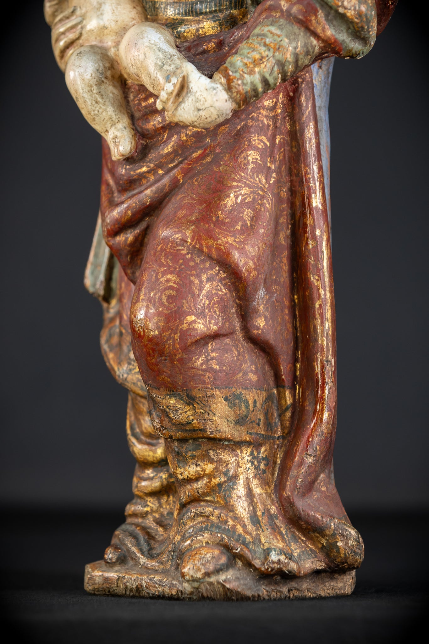 Virgin Mary with Infant Jesus Wooden Statue| France 1700s Baroque