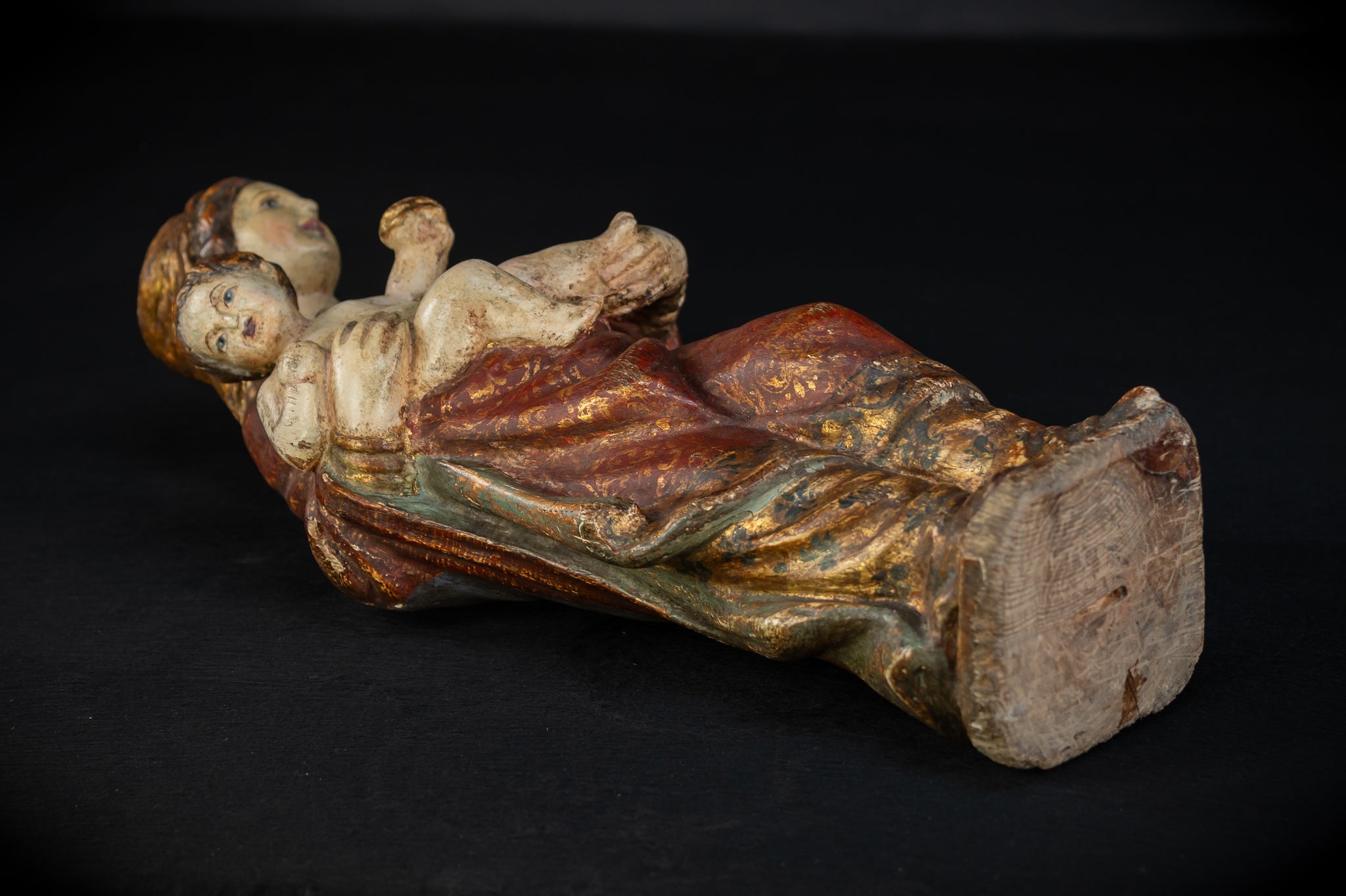 Virgin Mary with Infant Jesus Wooden Statue| France 1700s Baroque