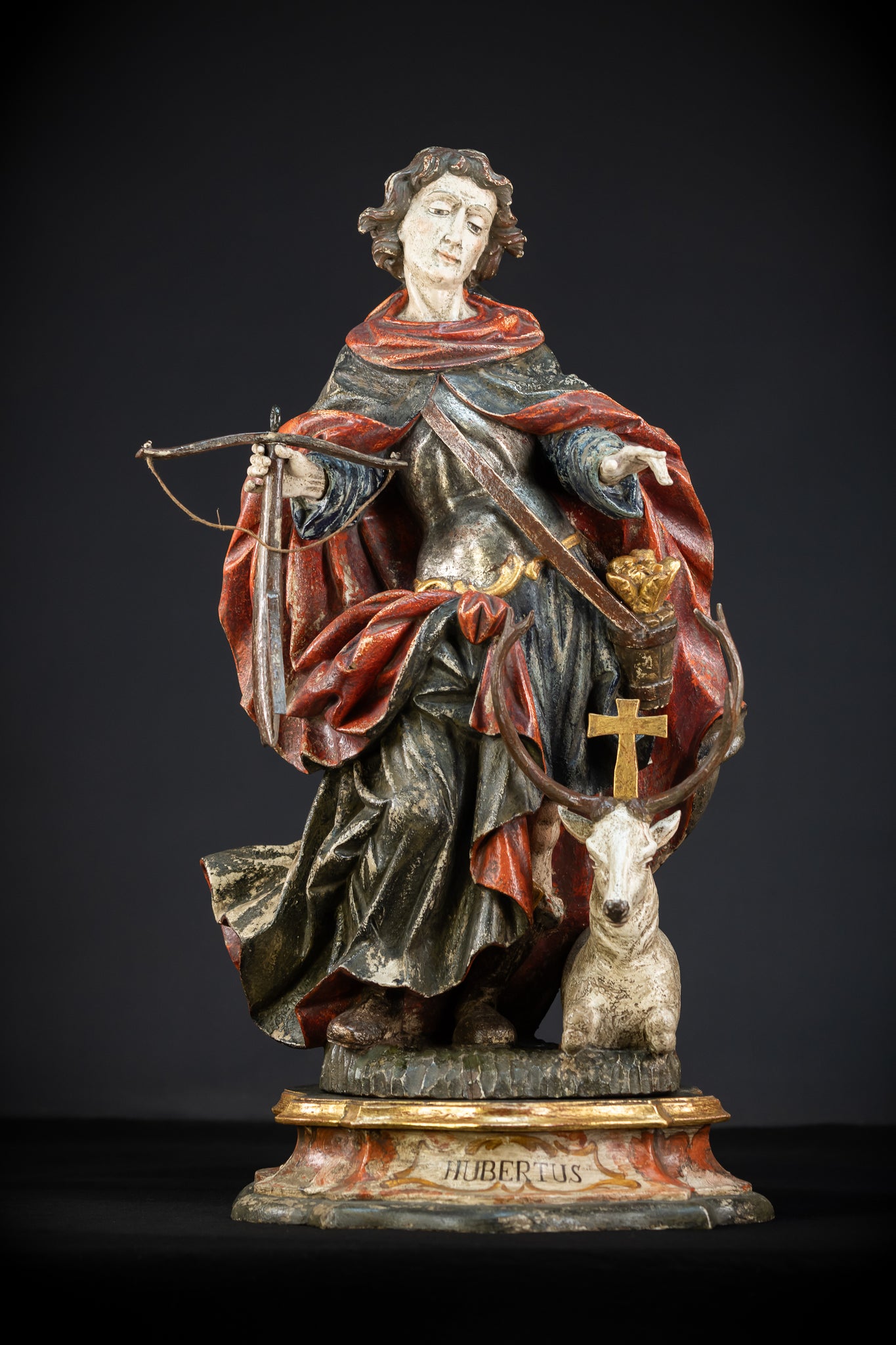 Saint Hubert Wood Statue | Early 1900s Antique | 27.2” / 69 cm