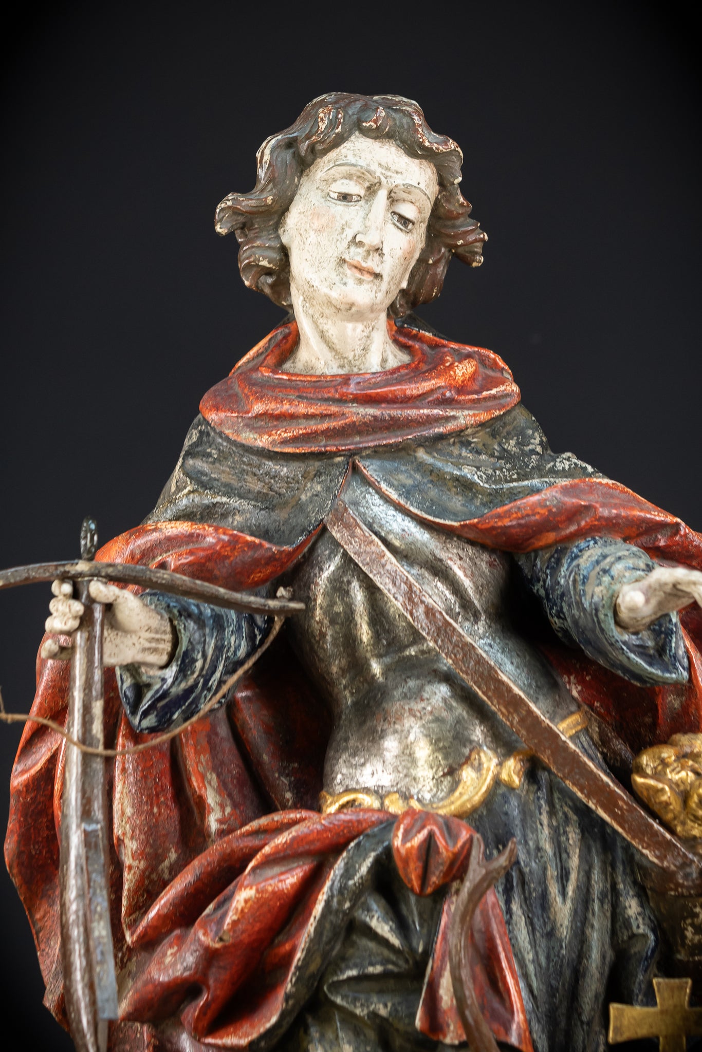 Saint Hubert Wood Statue | Early 1900s Antique | 27.2” / 69 cm
