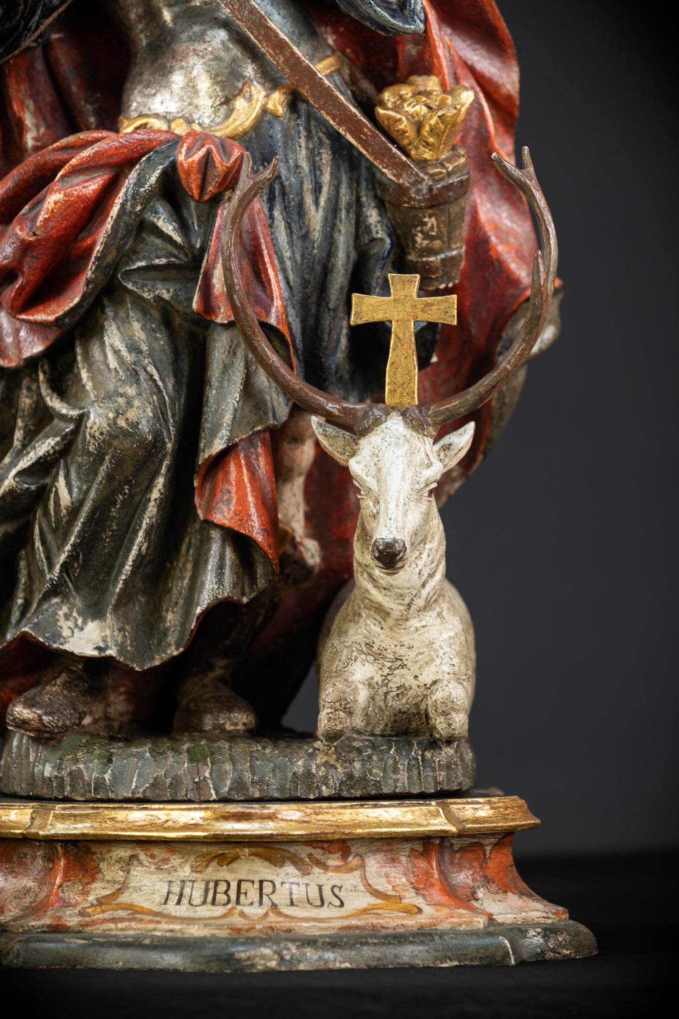 Saint Hubert Wood Statue | Early 1900s Antique | 27.2” / 69 cm