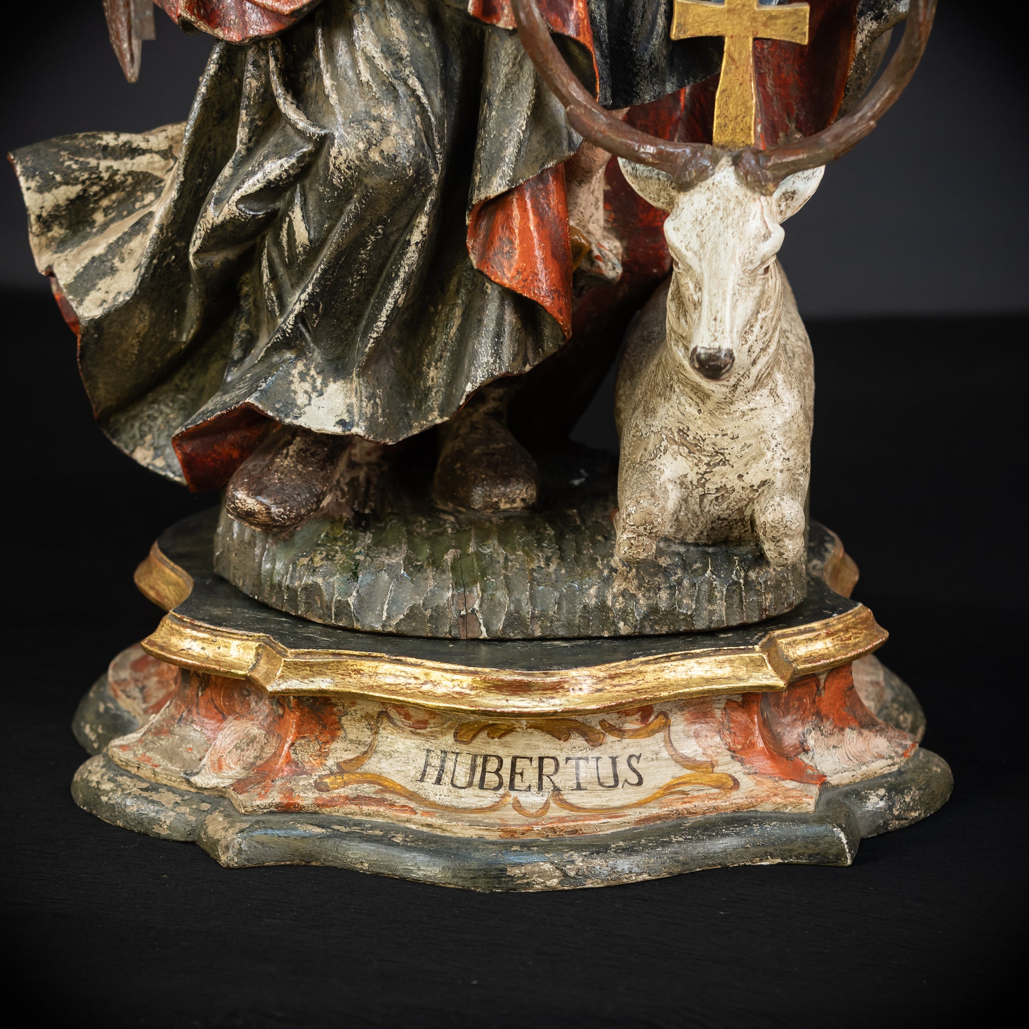 Saint Hubert Wood Statue | Early 1900s Antique | 27.2” / 69 cm
