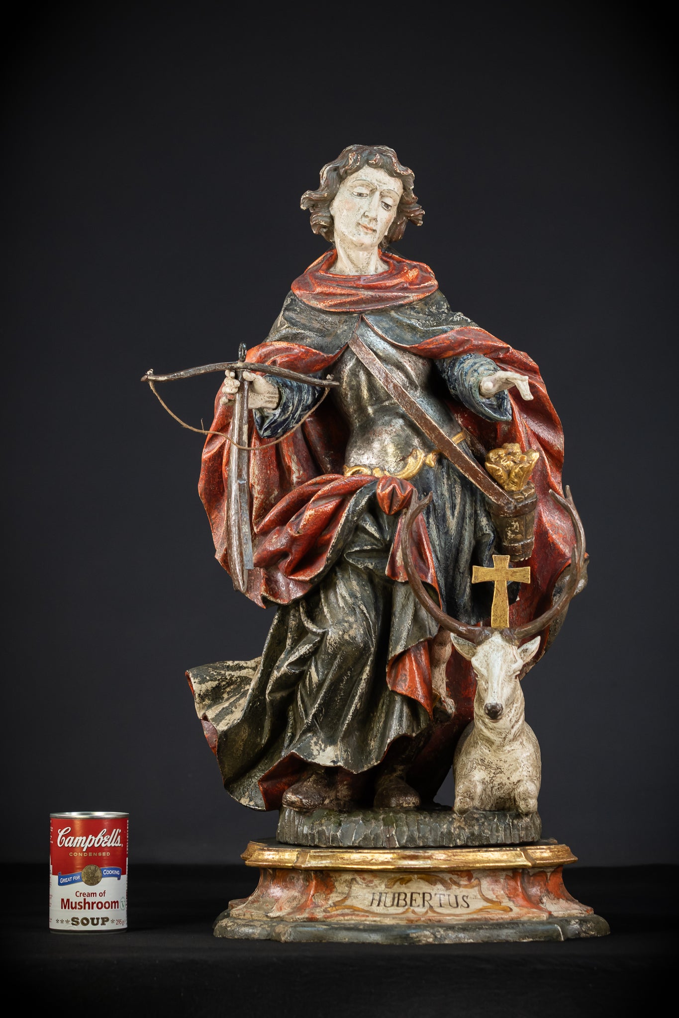 Saint Hubert Wood Statue | Early 1900s Antique | 27.2” / 69 cm