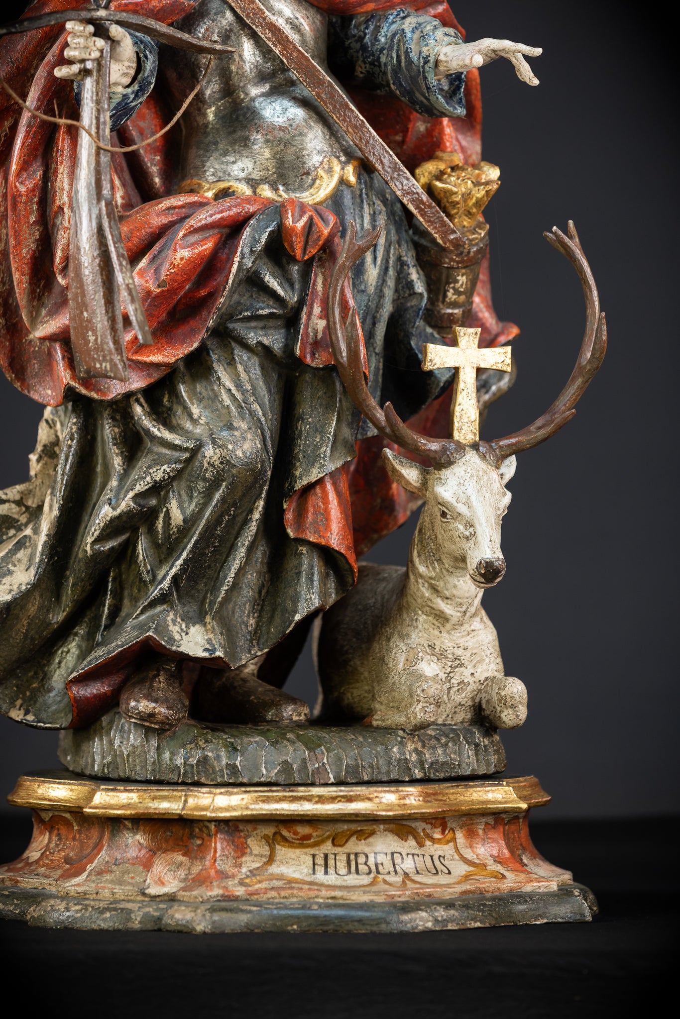 Saint Hubert Wood Statue | Early 1900s Antique | 27.2” / 69 cm