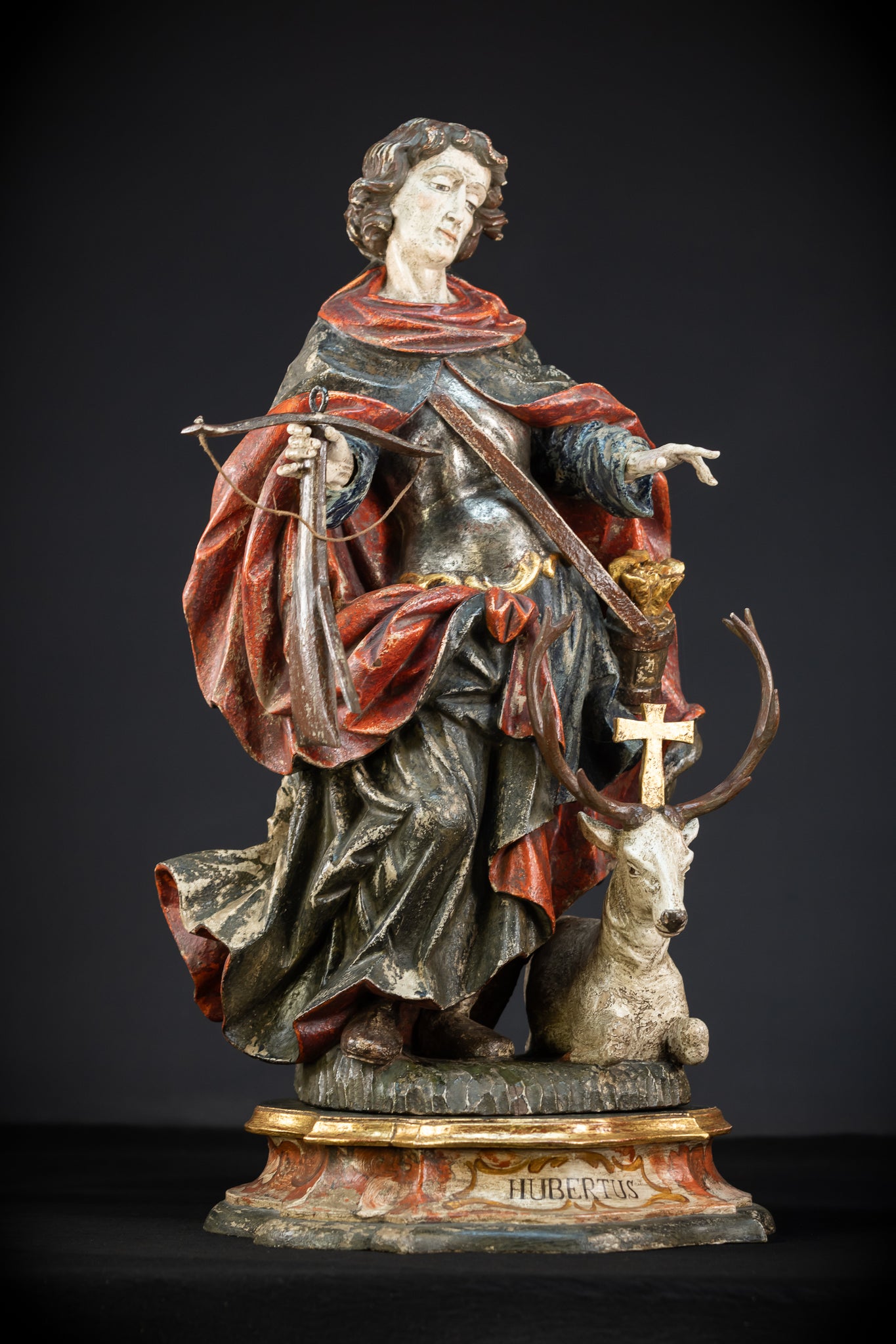 Saint Hubert Wood Statue | Early 1900s Antique | 27.2” / 69 cm