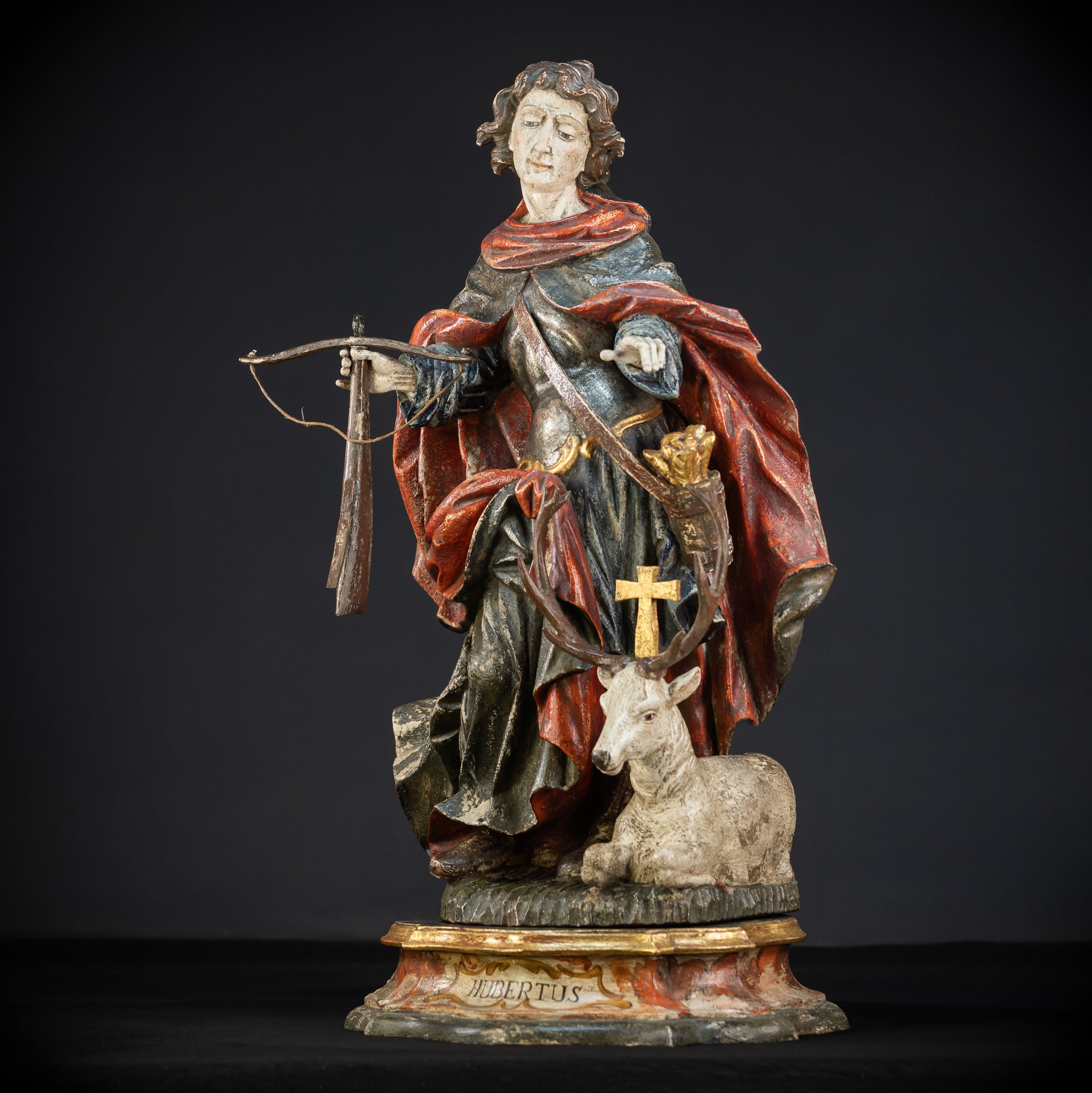 Saint Hubert Wood Statue | Early 1900s Antique | 27.2” / 69 cm