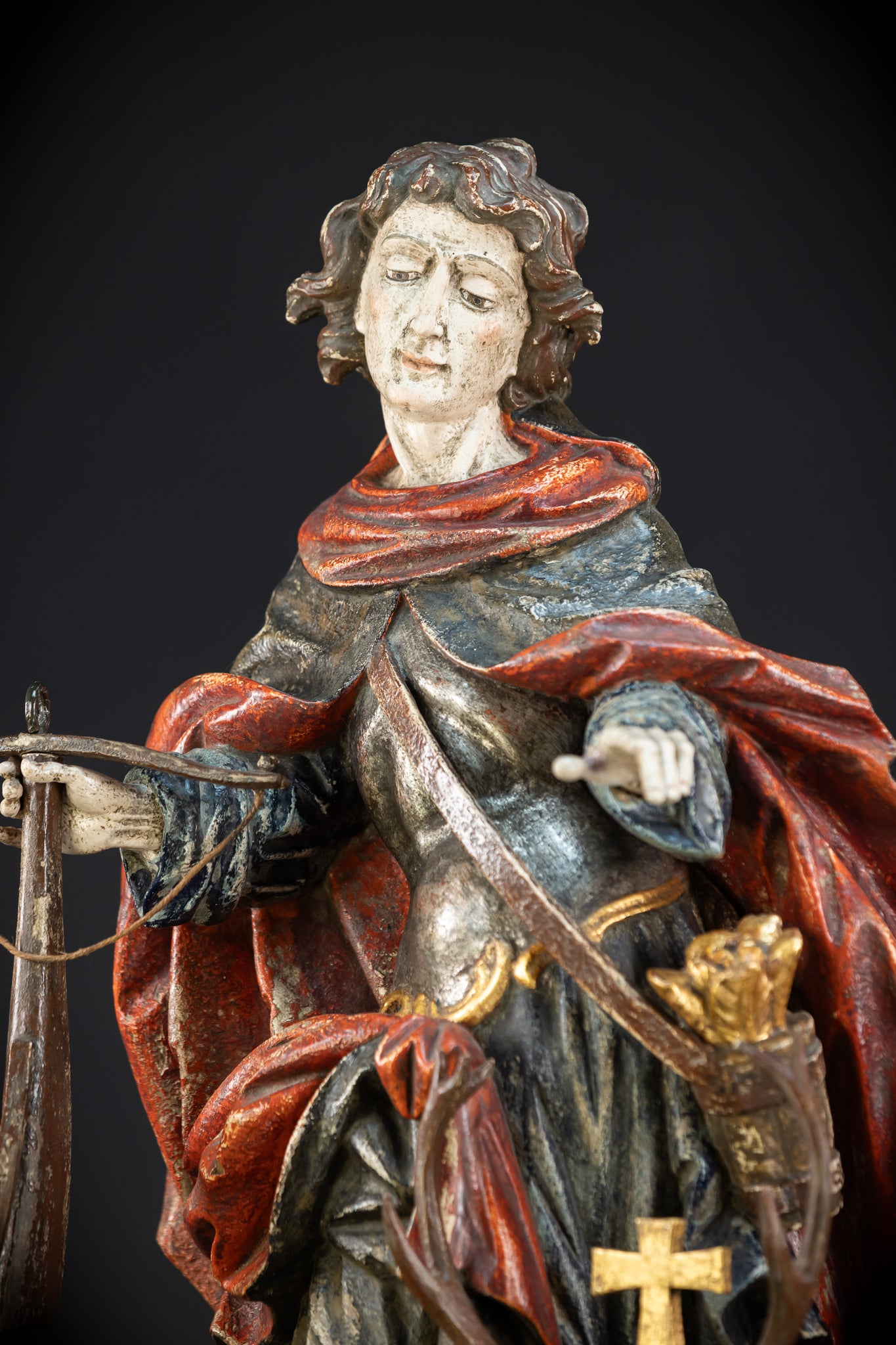 Saint Hubert Wood Statue | Early 1900s Antique | 27.2” / 69 cm