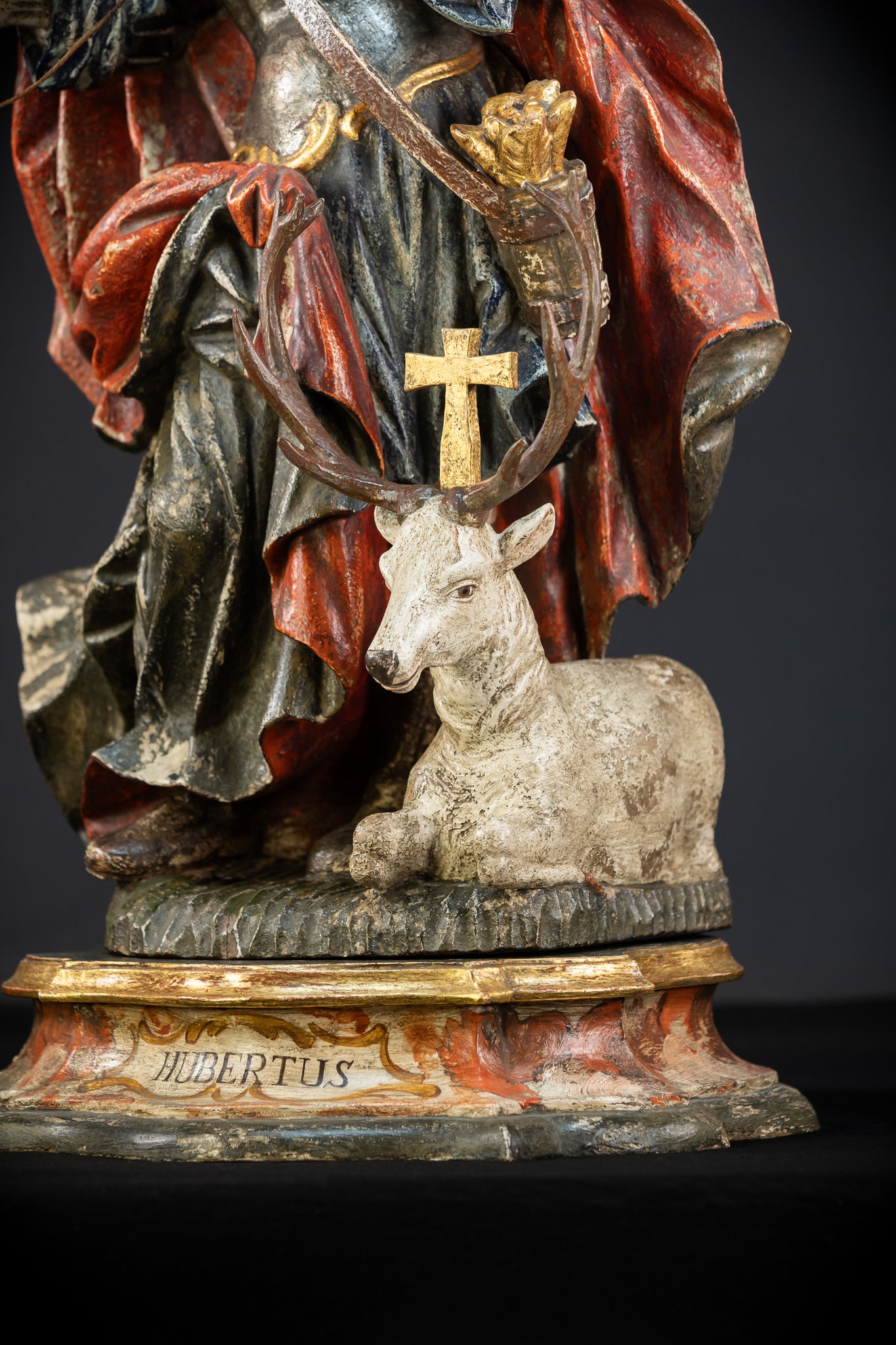 Saint Hubert Wood Statue | Early 1900s Antique | 27.2” / 69 cm