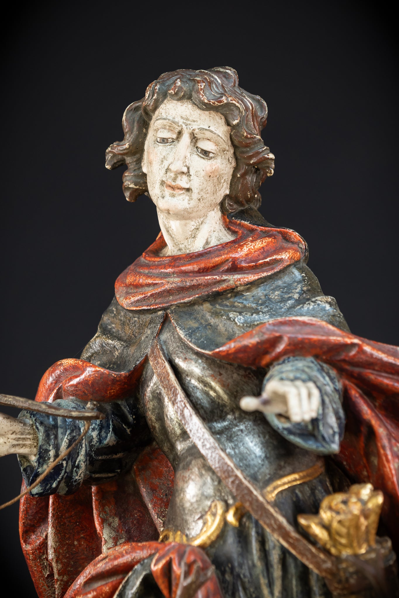 Saint Hubert Wood Statue | Early 1900s Antique | 27.2” / 69 cm