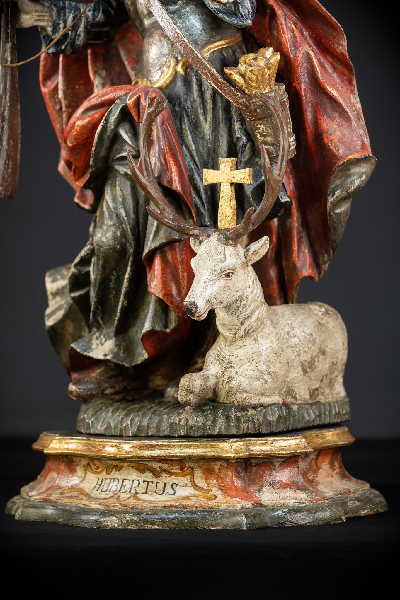 Saint Hubert Wood Statue | Early 1900s Antique | 27.2” / 69 cm