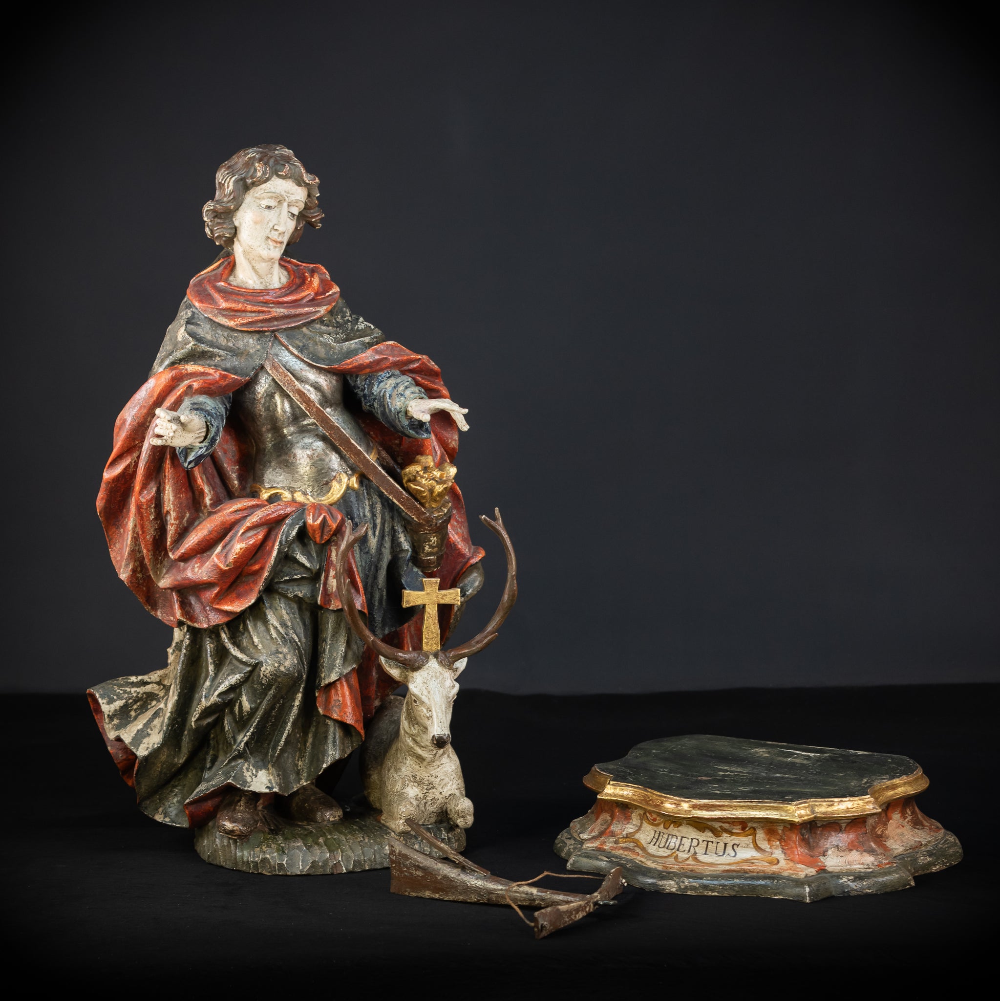 Saint Hubert Wood Statue | Early 1900s Antique | 27.2” / 69 cm