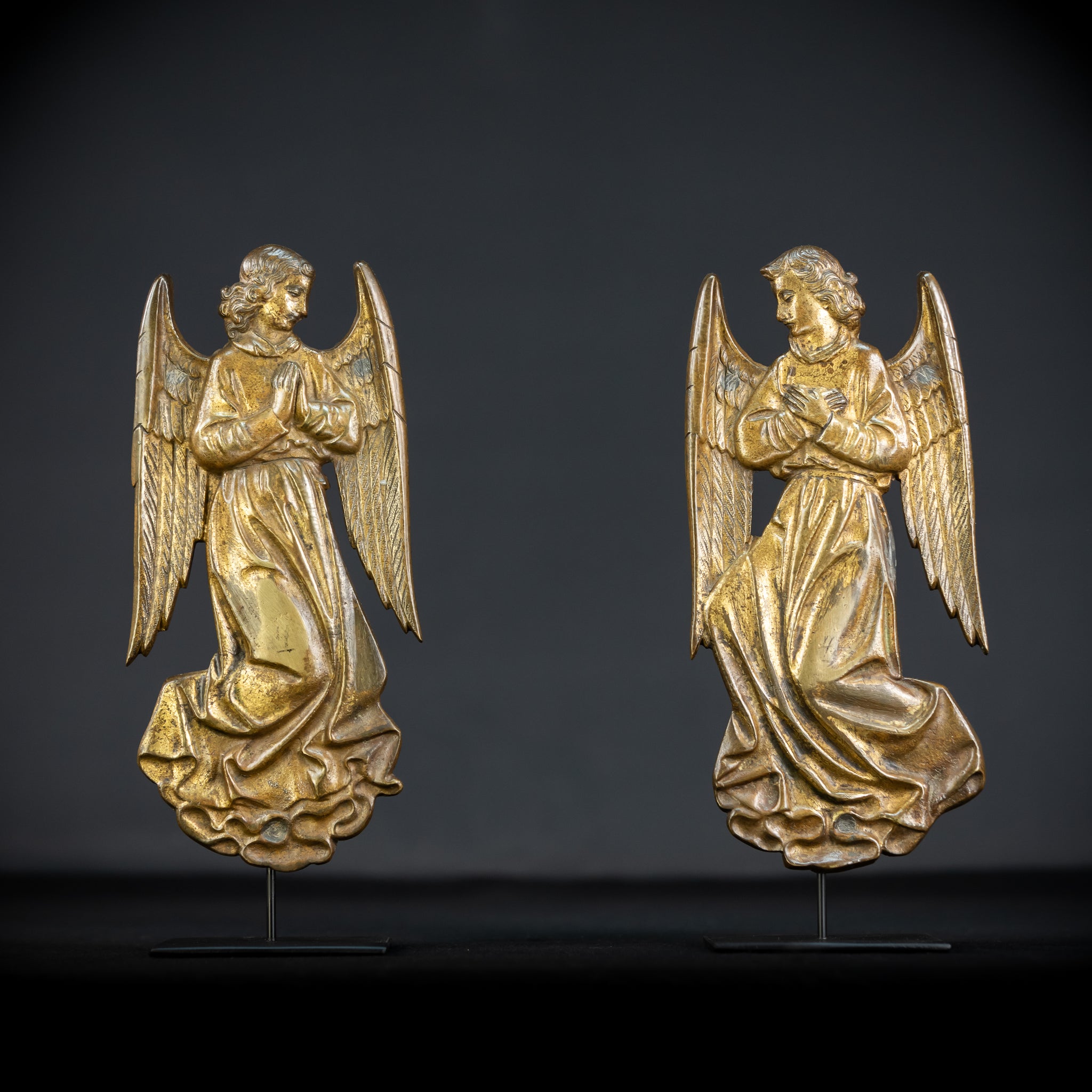 Pair Angel Sculptures | Antique Bronze 1800s | 11"