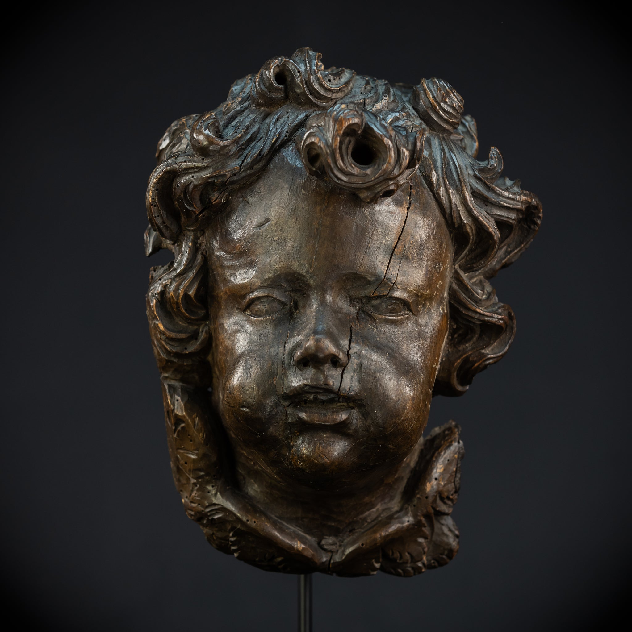 Angel Wood Carving | 1700s Antique | 12.2" / 31 cm