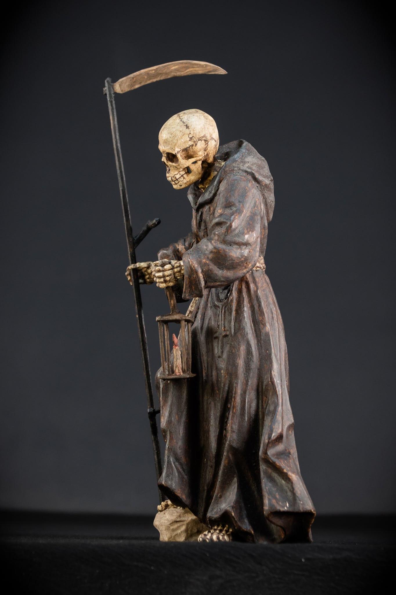 Memento Mori Wooden Statue | 1700s Antique | 16.1” / 41 cm