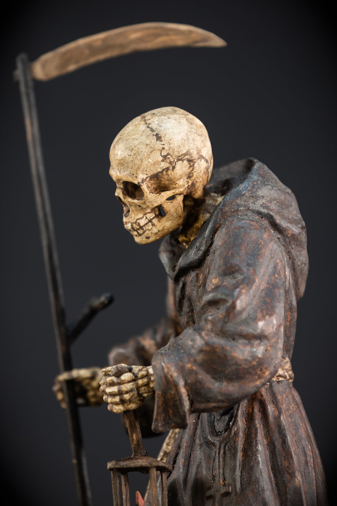 Memento Mori Wooden Statue | 1700s Antique | 16.1” / 41 cm