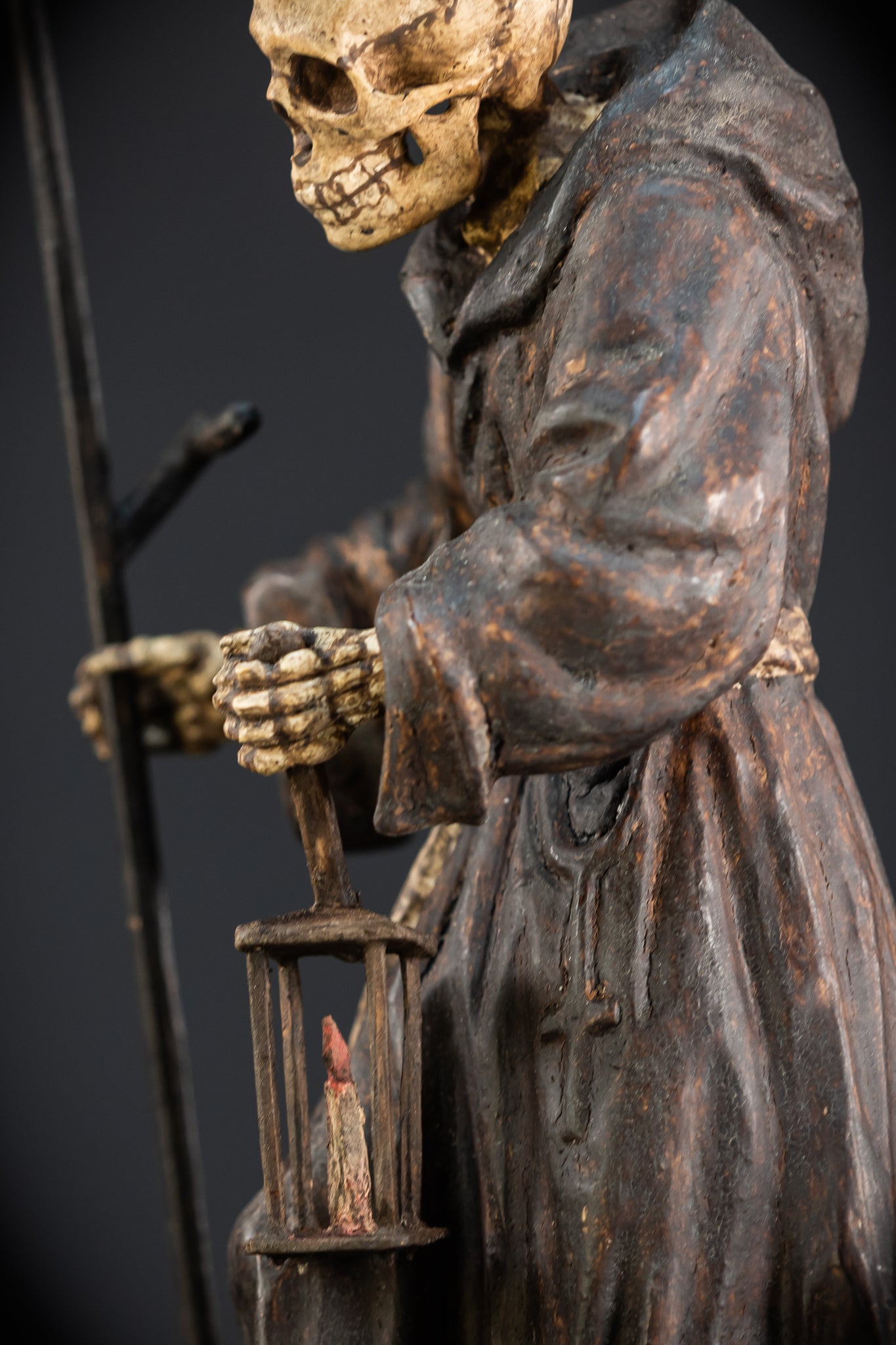 Memento Mori Wooden Statue | 1700s Antique | 16.1” / 41 cm
