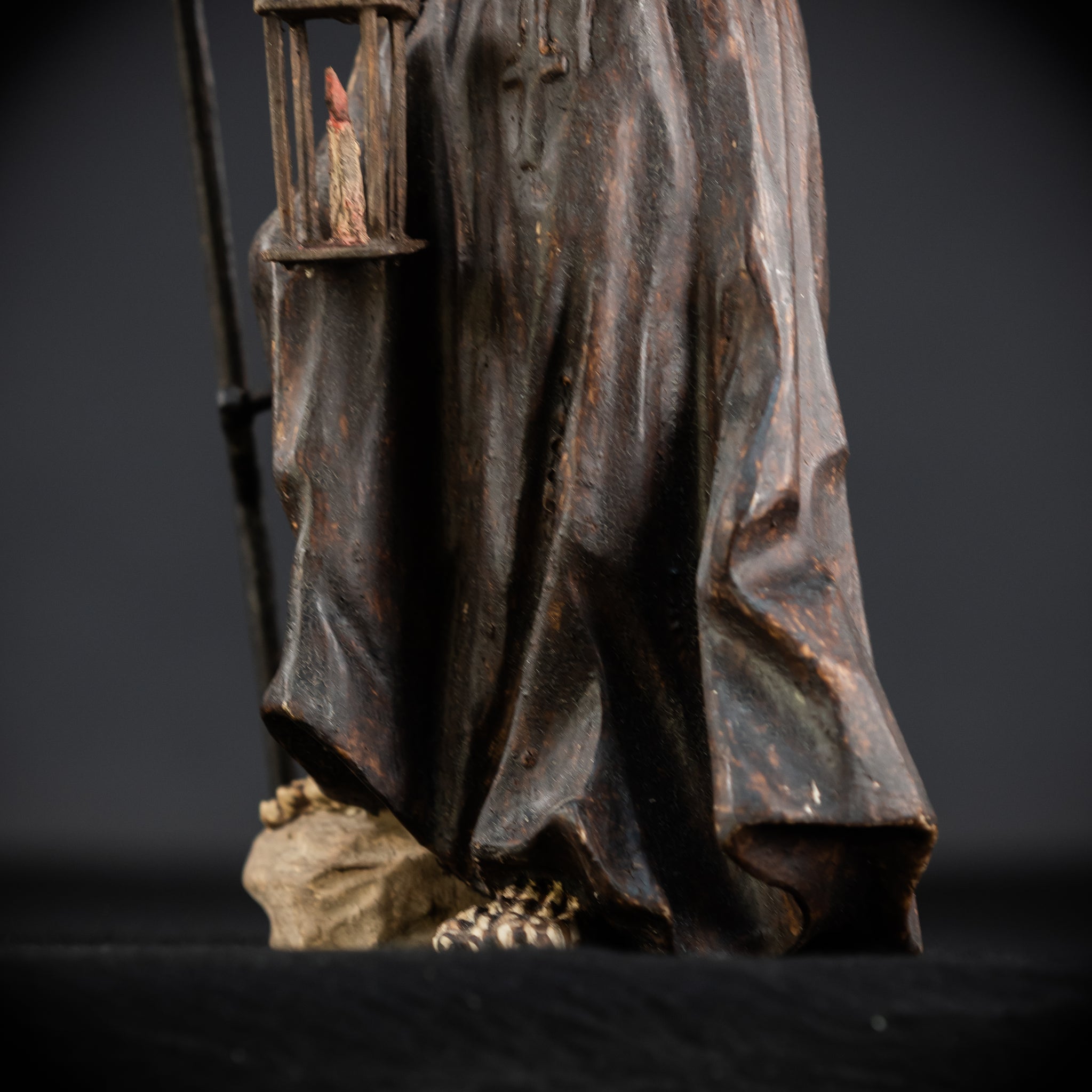 Memento Mori Wooden Statue | 1700s Antique | 16.1” / 41 cm