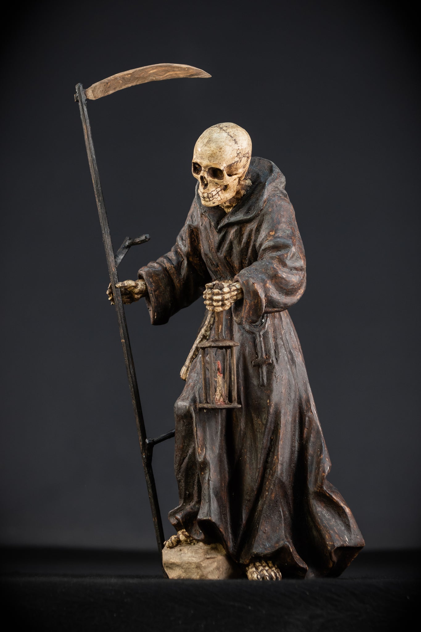 Memento Mori Wooden Statue | 1700s Antique | 16.1” / 41 cm