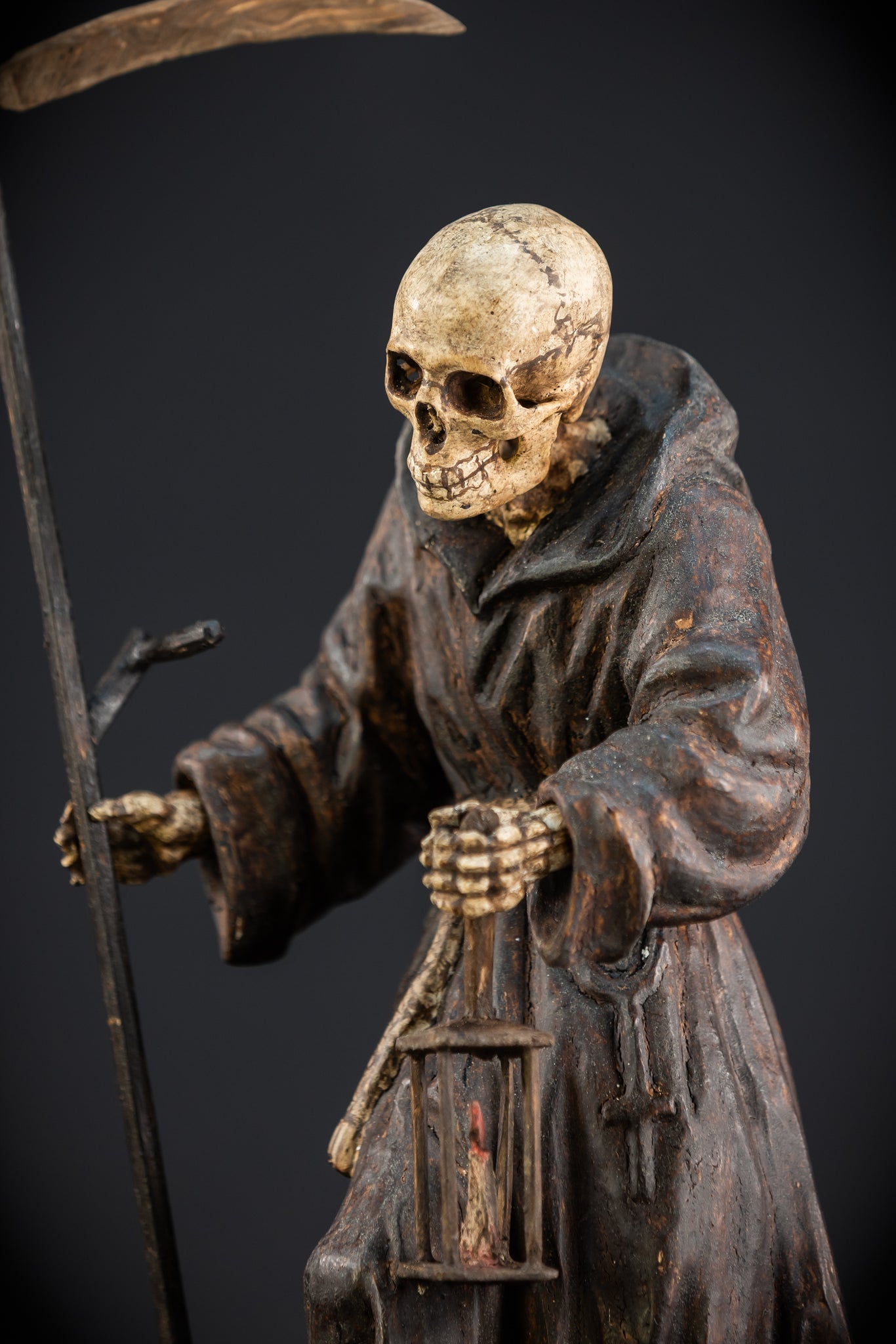 Memento Mori Wooden Statue | 1700s Antique | 16.1” / 41 cm