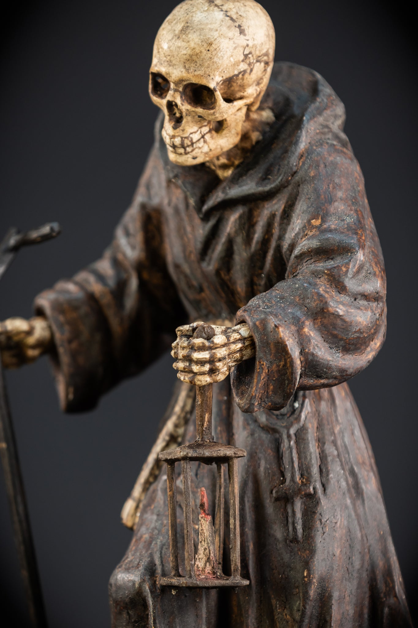 Memento Mori Wooden Statue | 1700s Antique | 16.1” / 41 cm
