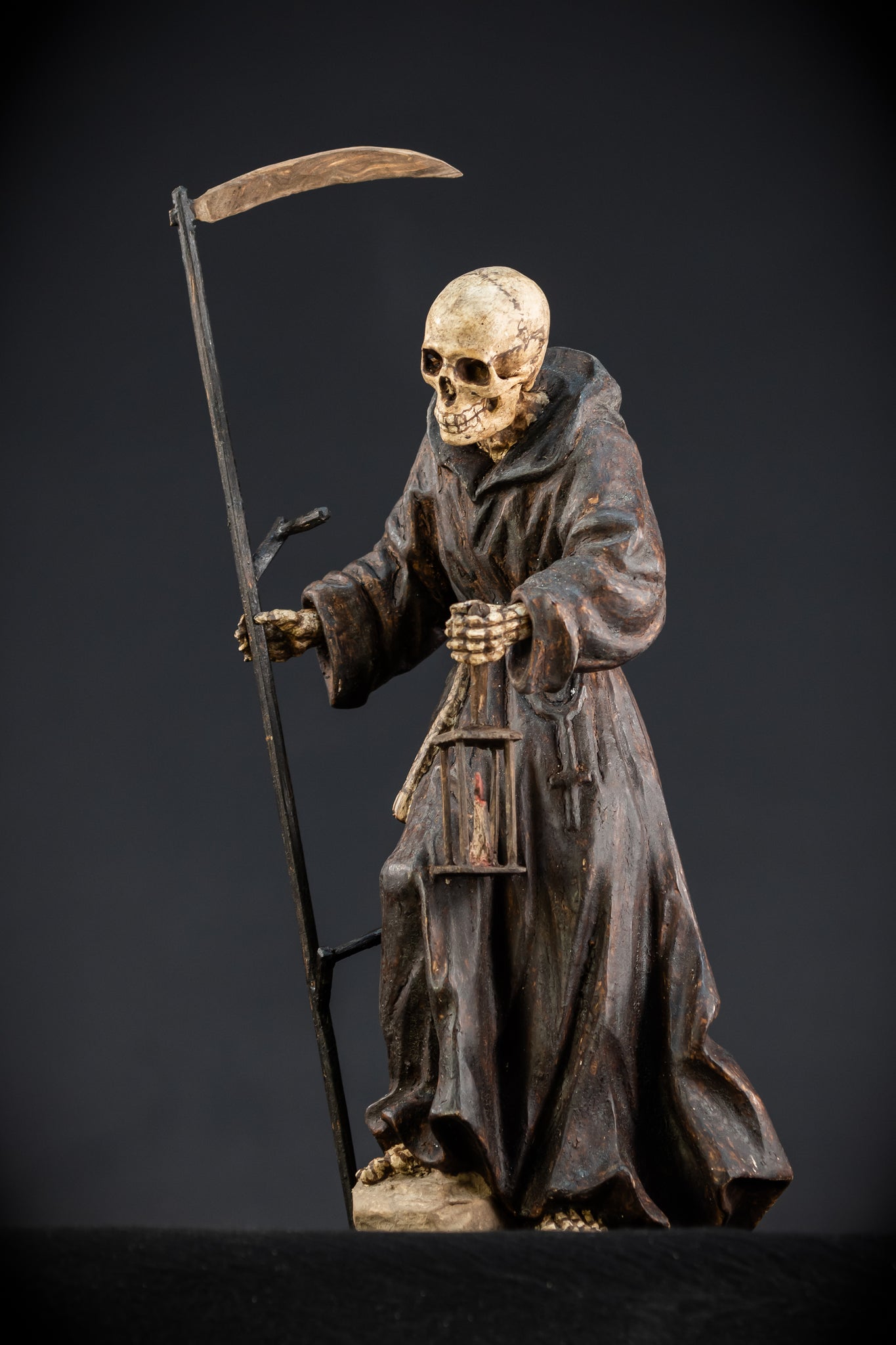 Memento Mori Wooden Statue | 1700s Antique | 16.1” / 41 cm