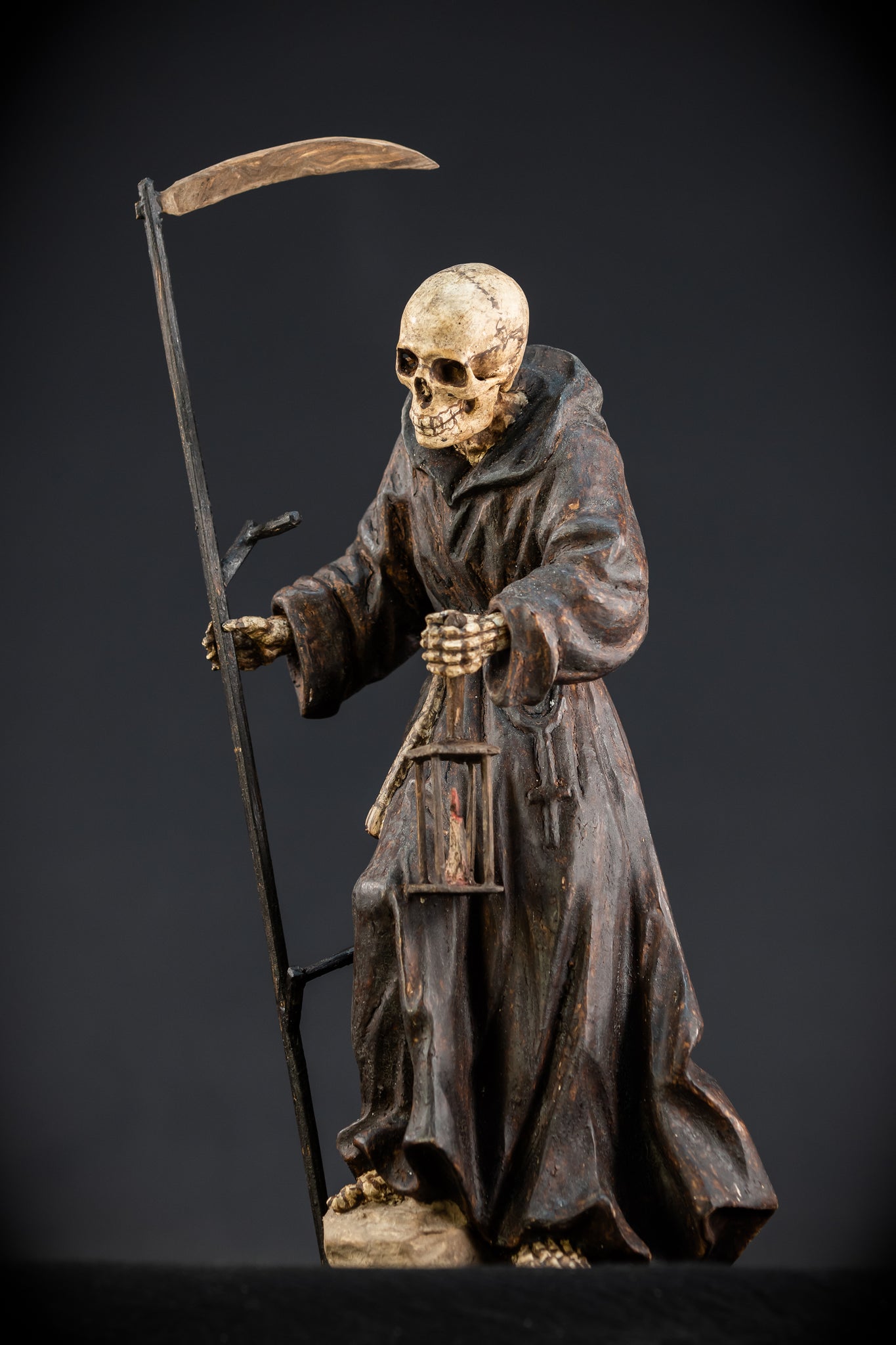 Memento Mori Wooden Statue | 1700s Antique | 16.1” / 41 cm