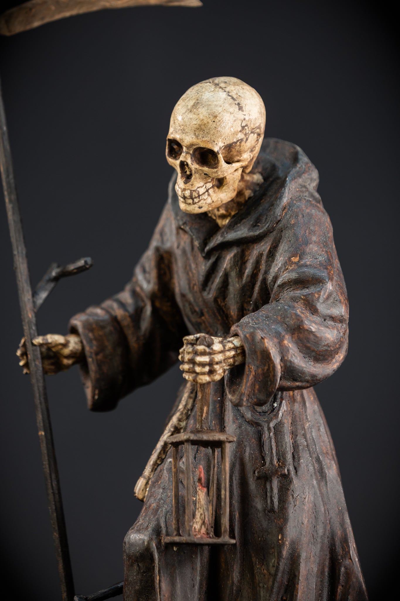 Memento Mori Wooden Statue | 1700s Antique | 16.1” / 41 cm