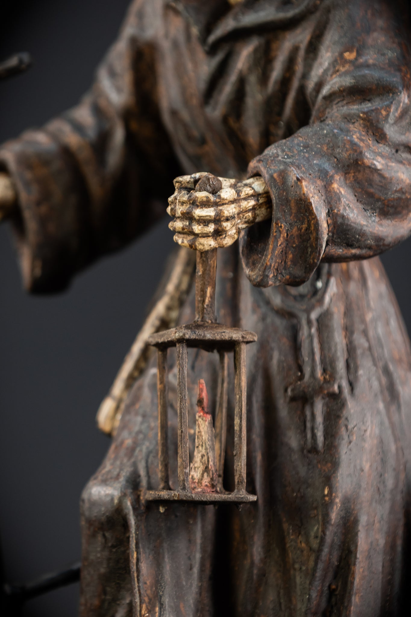 Memento Mori Wooden Statue | 1700s Antique | 16.1” / 41 cm
