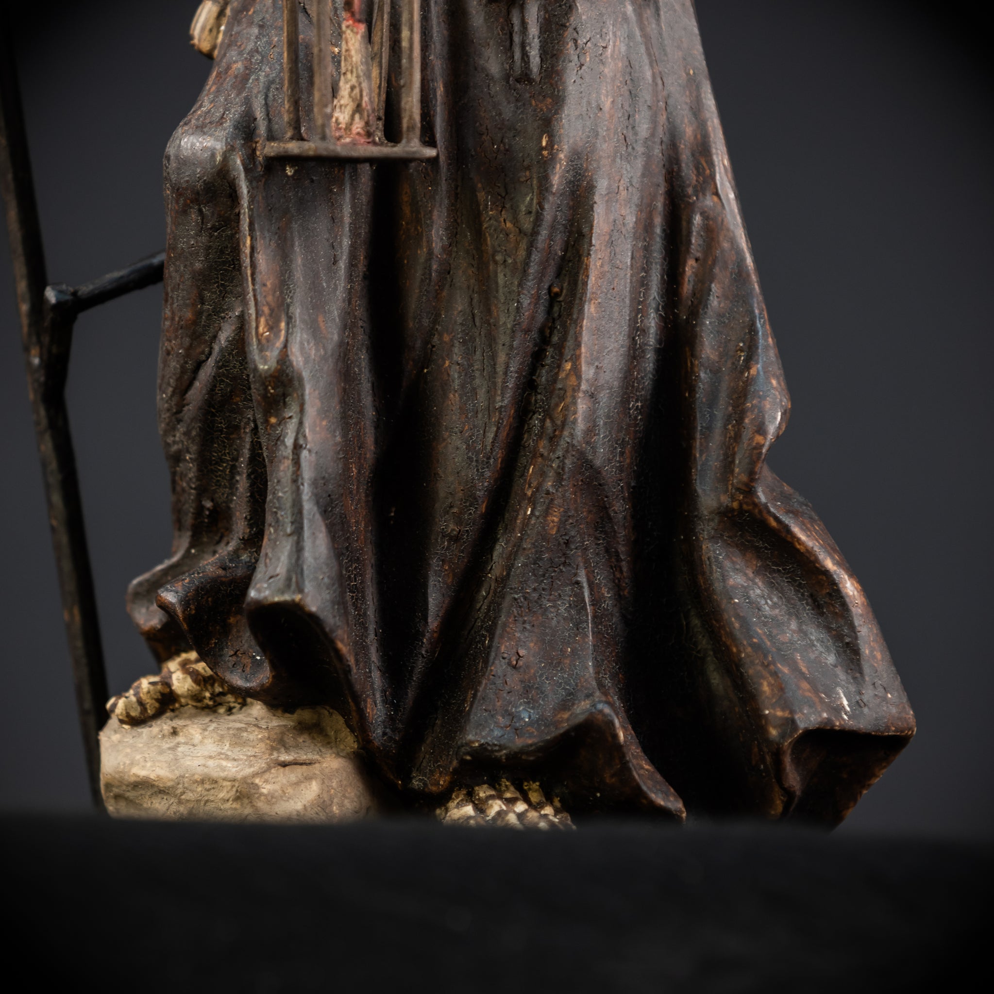 Memento Mori Wooden Statue | 1700s Antique | 16.1” / 41 cm