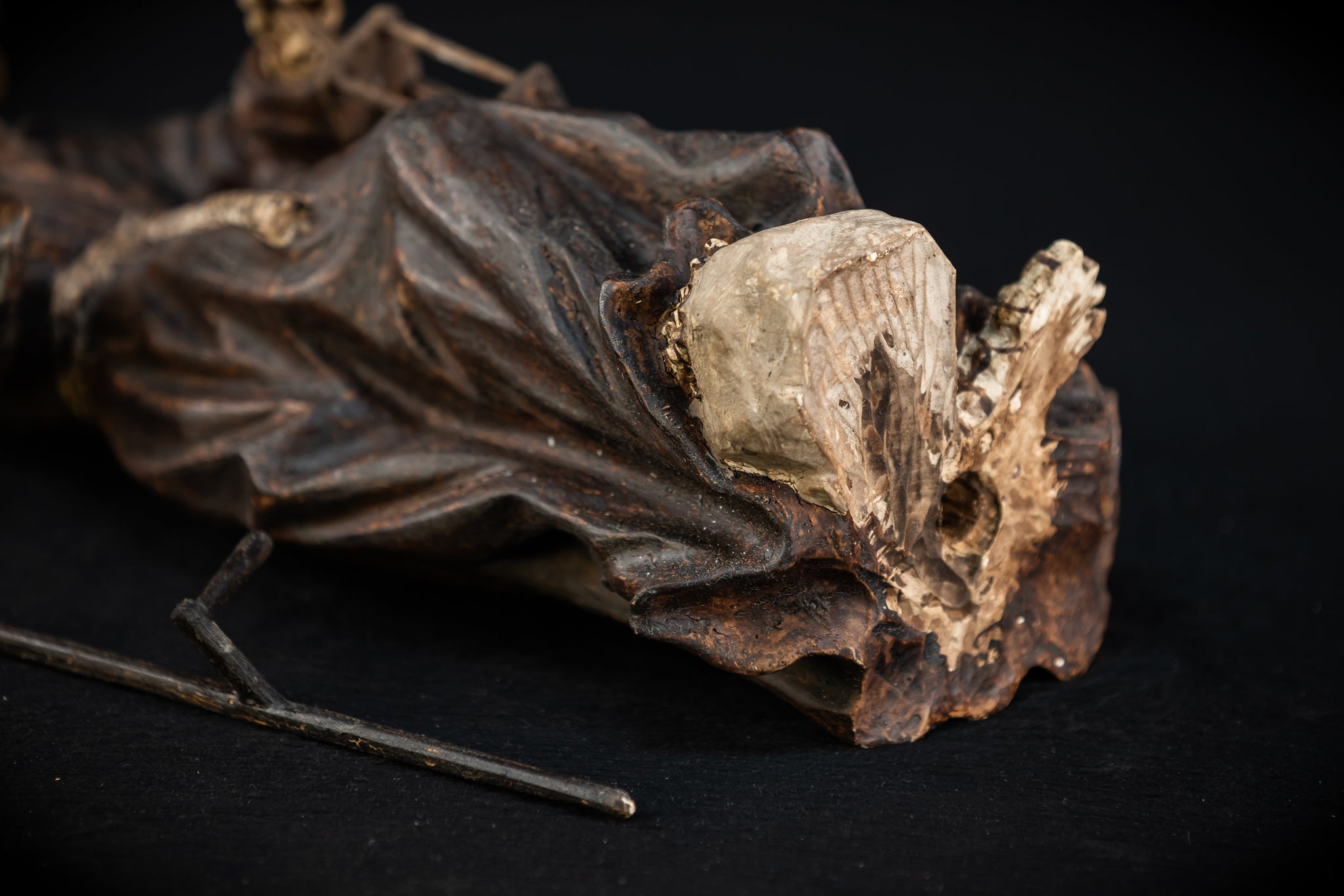 Memento Mori Wooden Statue | 1700s Antique | 16.1” / 41 cm