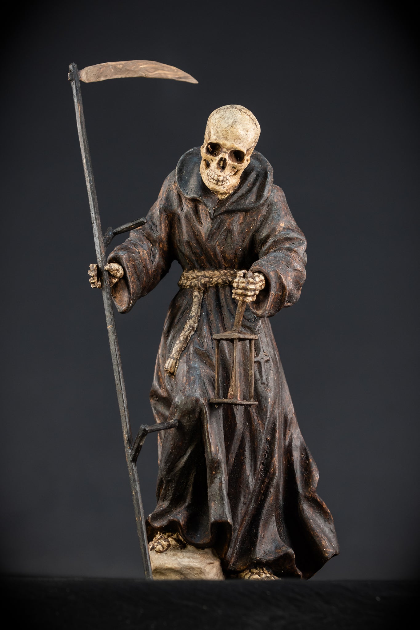 Memento Mori Wooden Statue | 1700s Antique | 16.1” / 41 cm