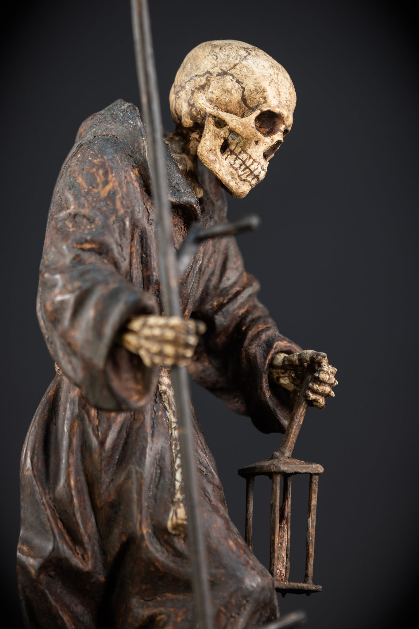 Memento Mori Wooden Statue | 1700s Antique | 16.1” / 41 cm