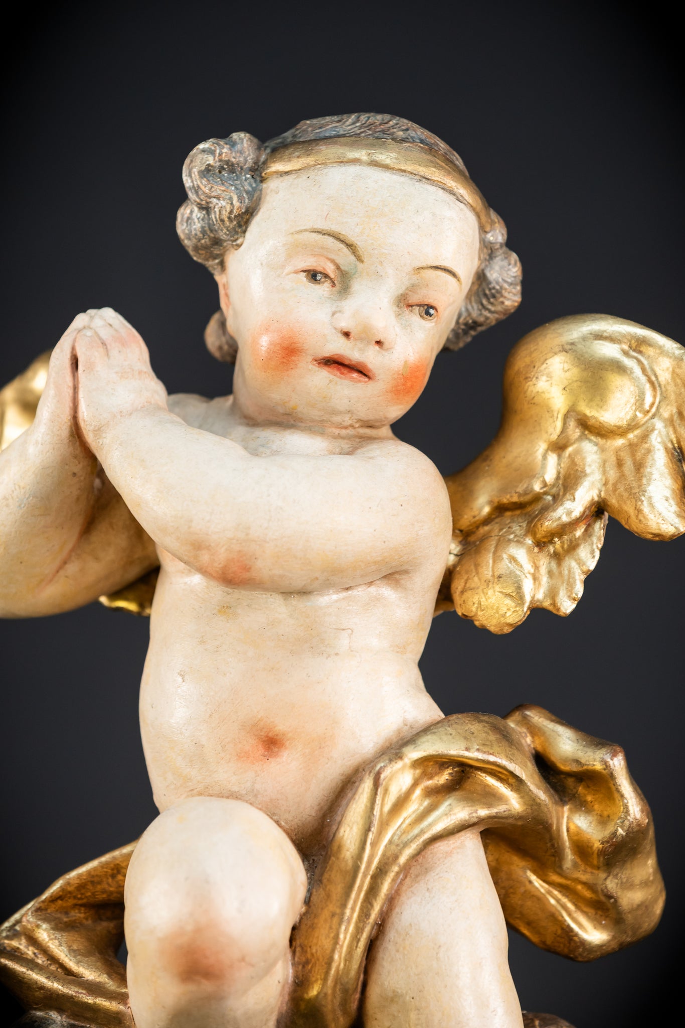 Baroque Angel Statue Wood Carving  | 1700s Antique | 18.1"