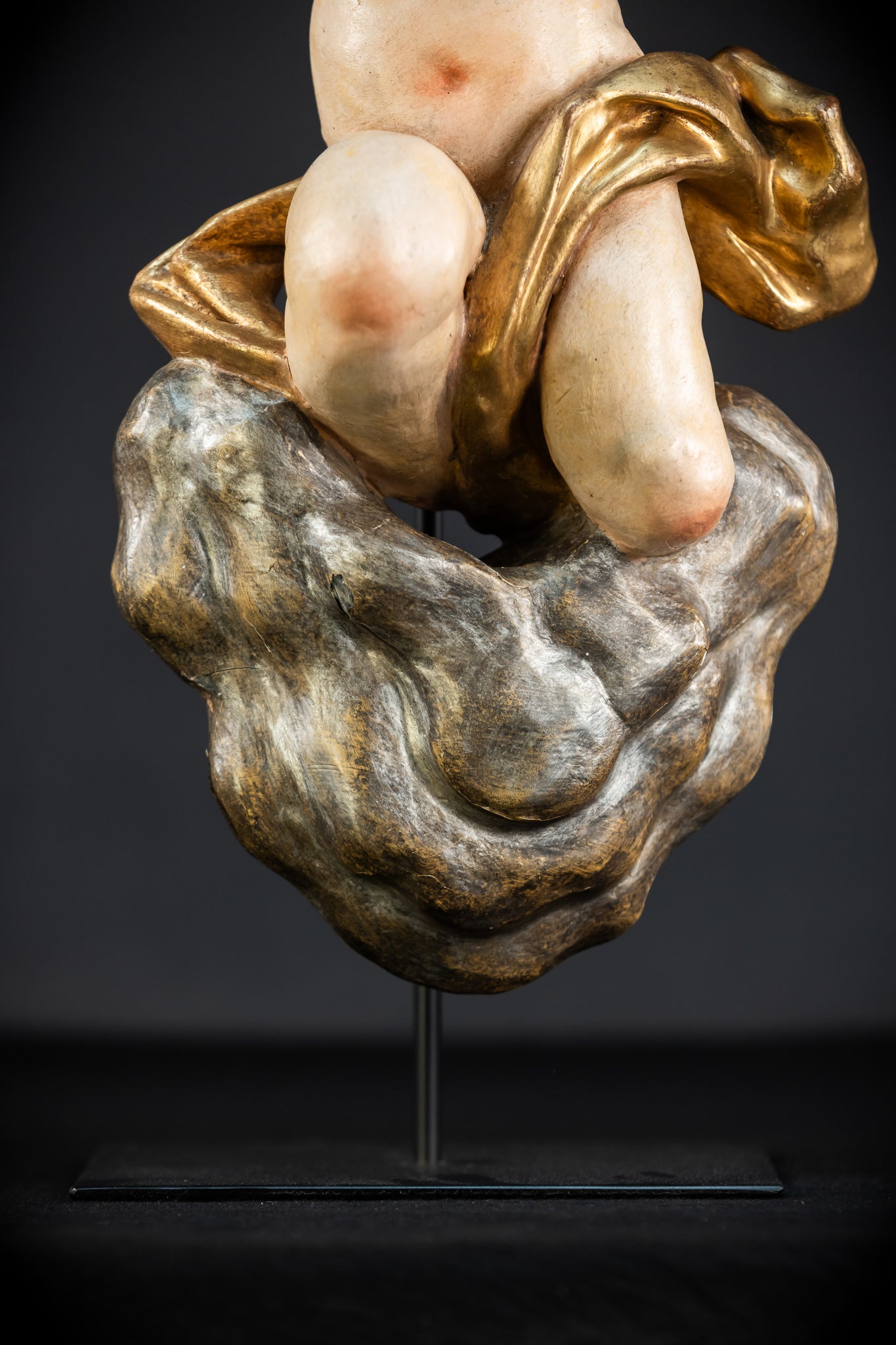 Baroque Angel Statue Wood Carving  | 1700s Antique | 18.1"