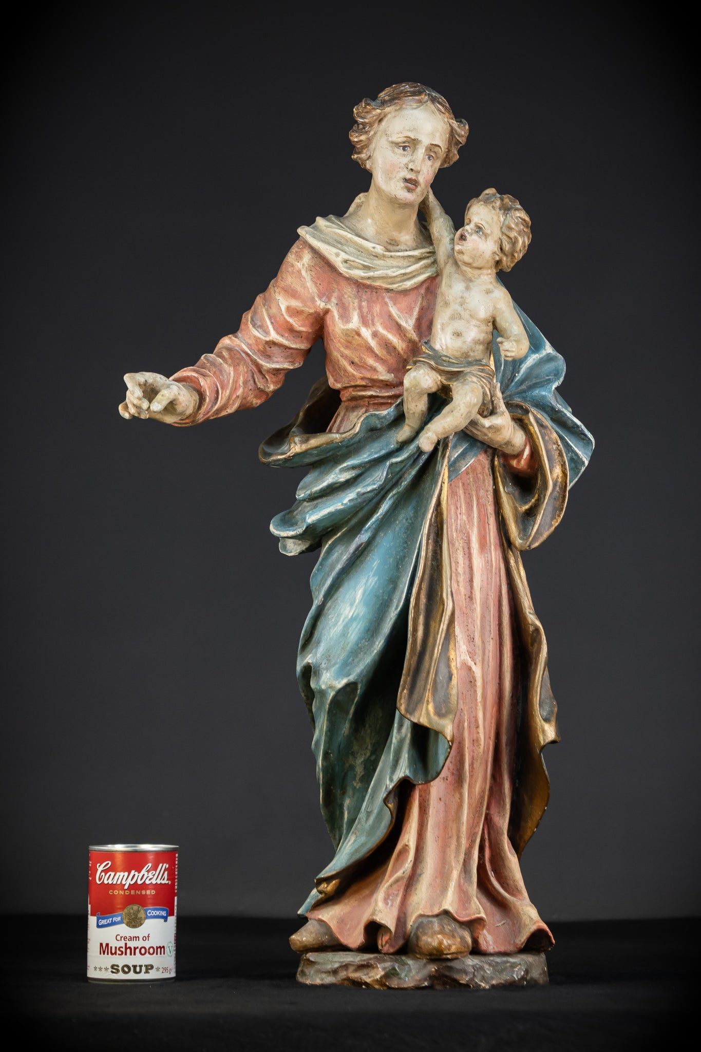 Virgin Mary with Infant Jesus Wooden | 1700s Baroque 26.6”