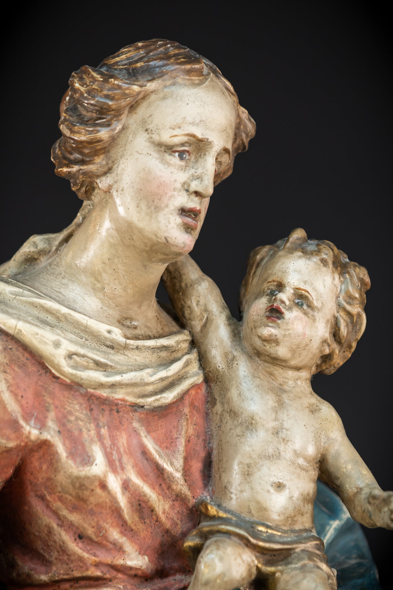 Virgin Mary with Infant Jesus Wooden | 1700s Baroque 26.6”