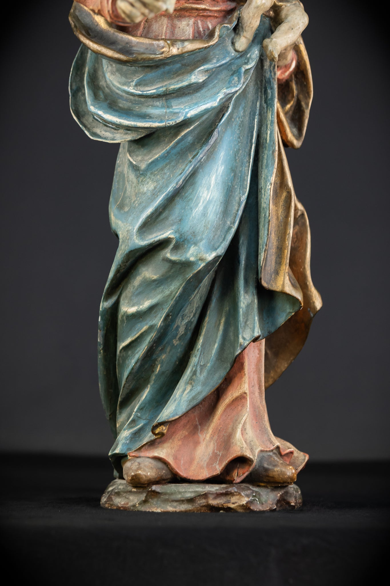 Virgin Mary with Infant Jesus Wooden | 1700s Baroque 26.6”