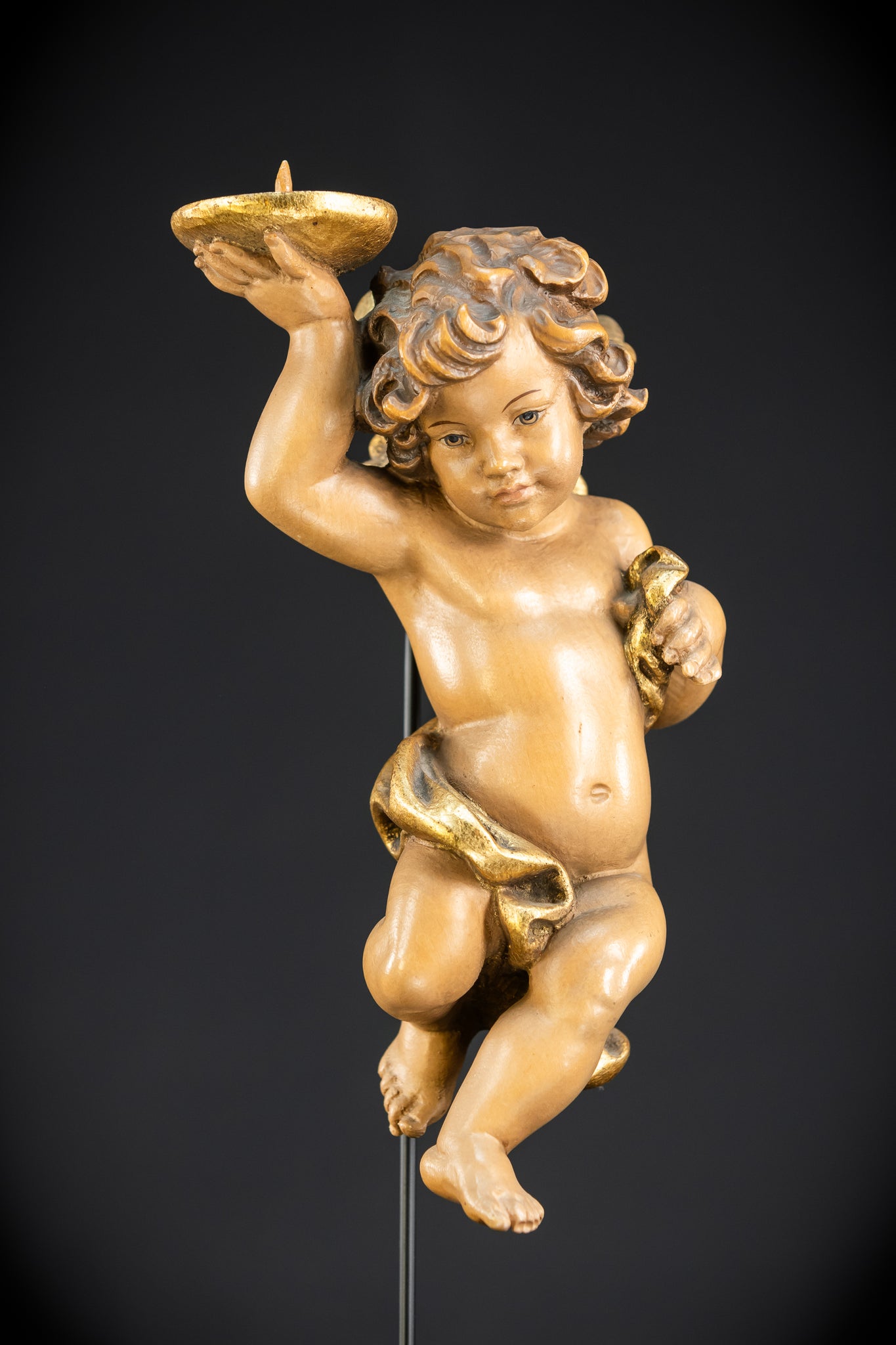 Angel Statues Pair | Mid 1900s Cherubs Wood Carving | 10"