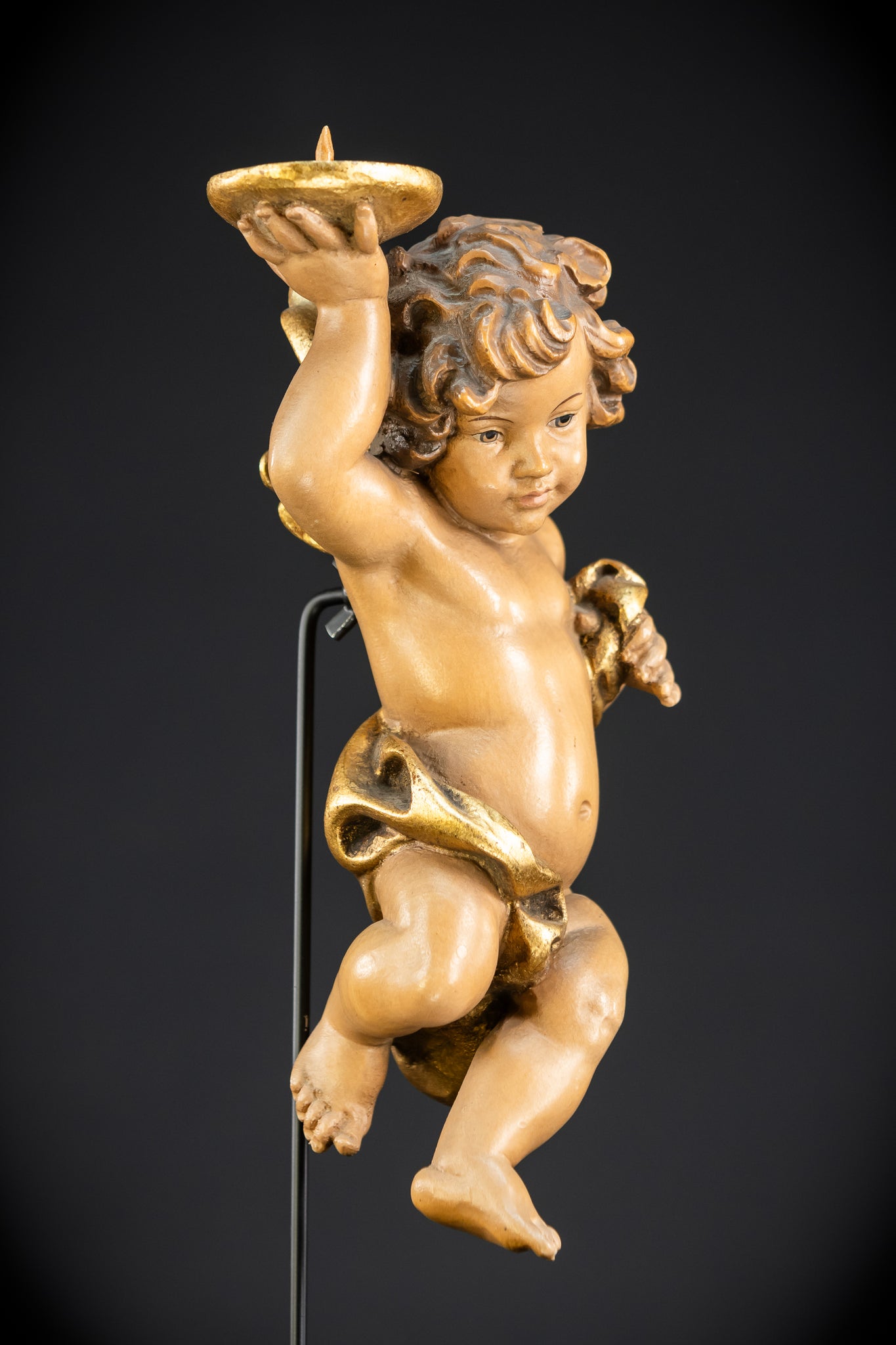 Angel Statues Pair | Mid 1900s Cherubs Wood Carving | 10"