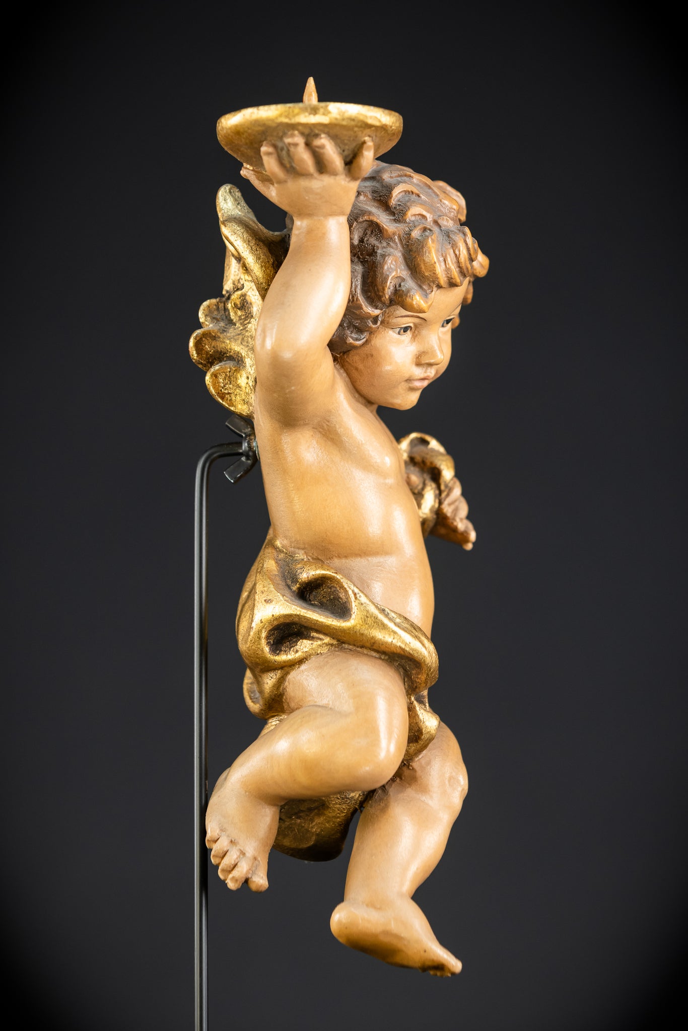 Angel Statues Pair | Mid 1900s Cherubs Wood Carving | 10"