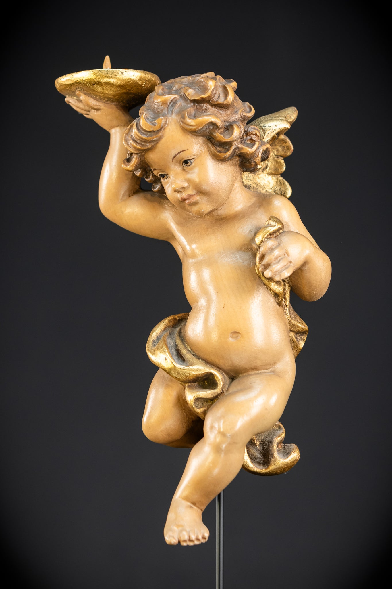 Angel Statues Pair | Mid 1900s Cherubs Wood Carving | 10"