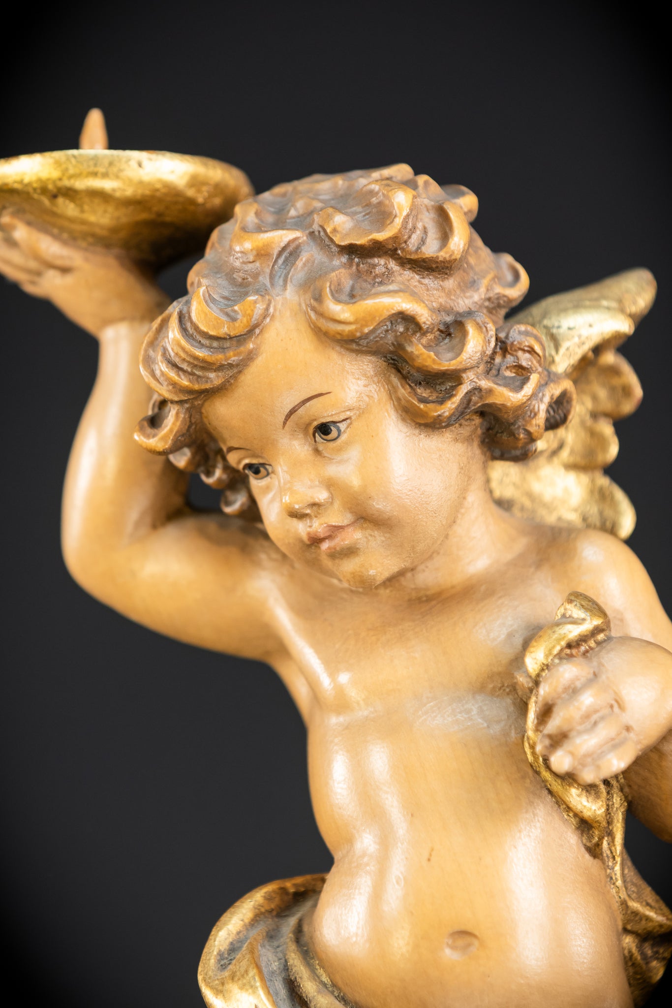 Angel Statues Pair | Mid 1900s Cherubs Wood Carving | 10"