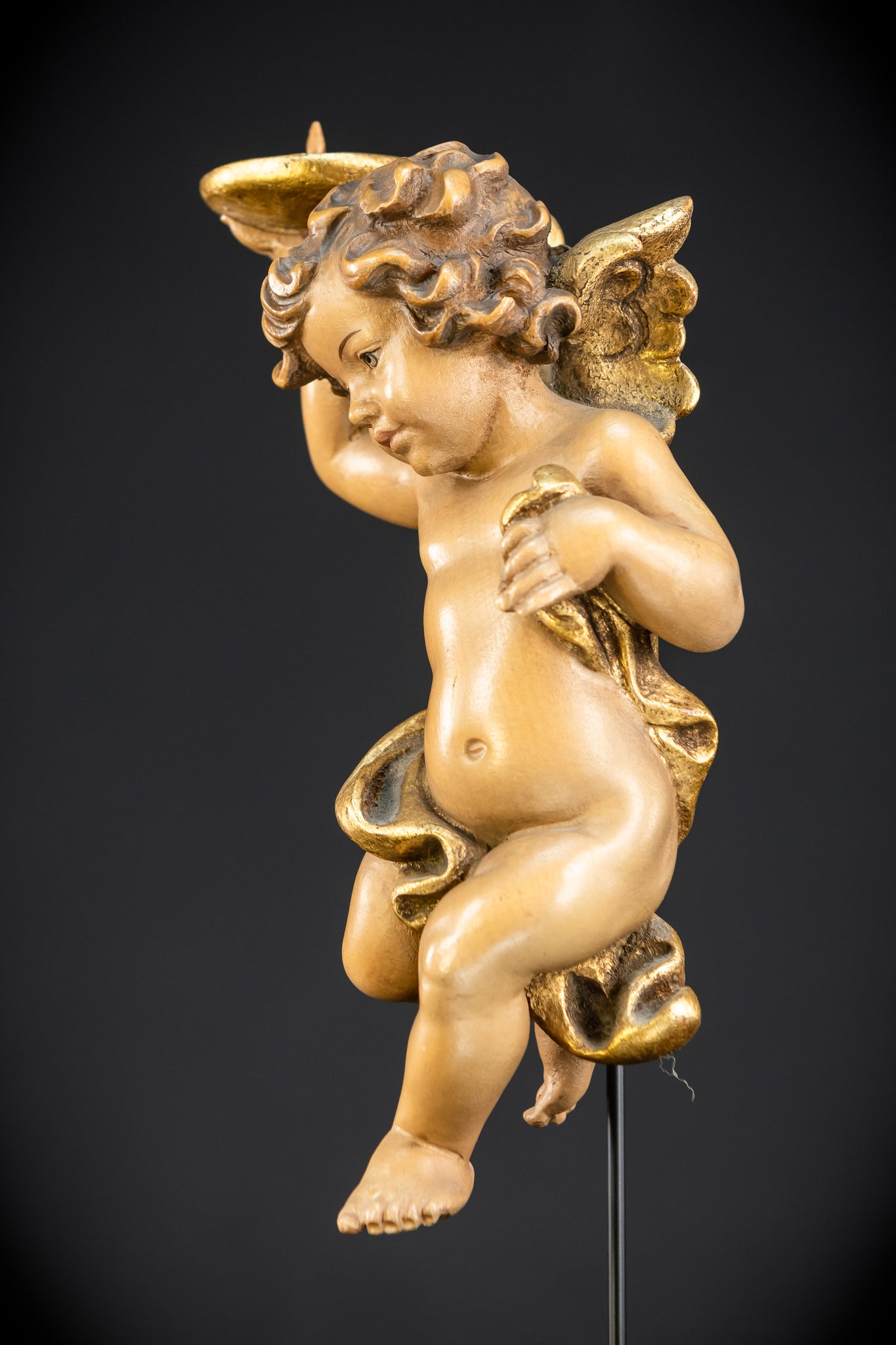 Angel Statues Pair | Mid 1900s Cherubs Wood Carving | 10"
