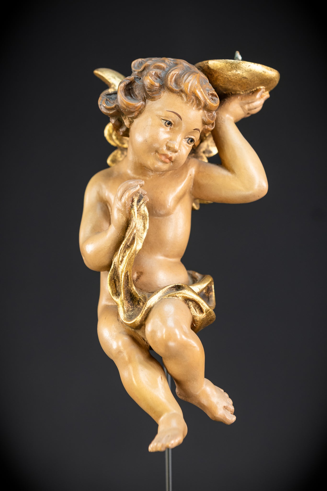 Angel Statues Pair | Mid 1900s Cherubs Wood Carving | 10"