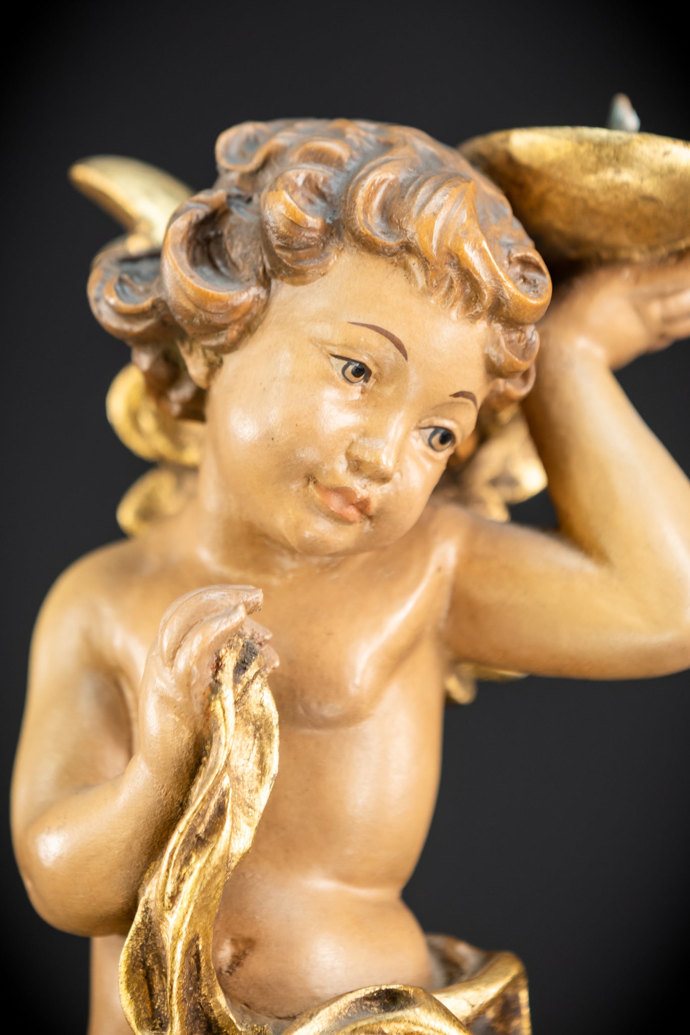 Angel Statues Pair | Mid 1900s Cherubs Wood Carving | 10"