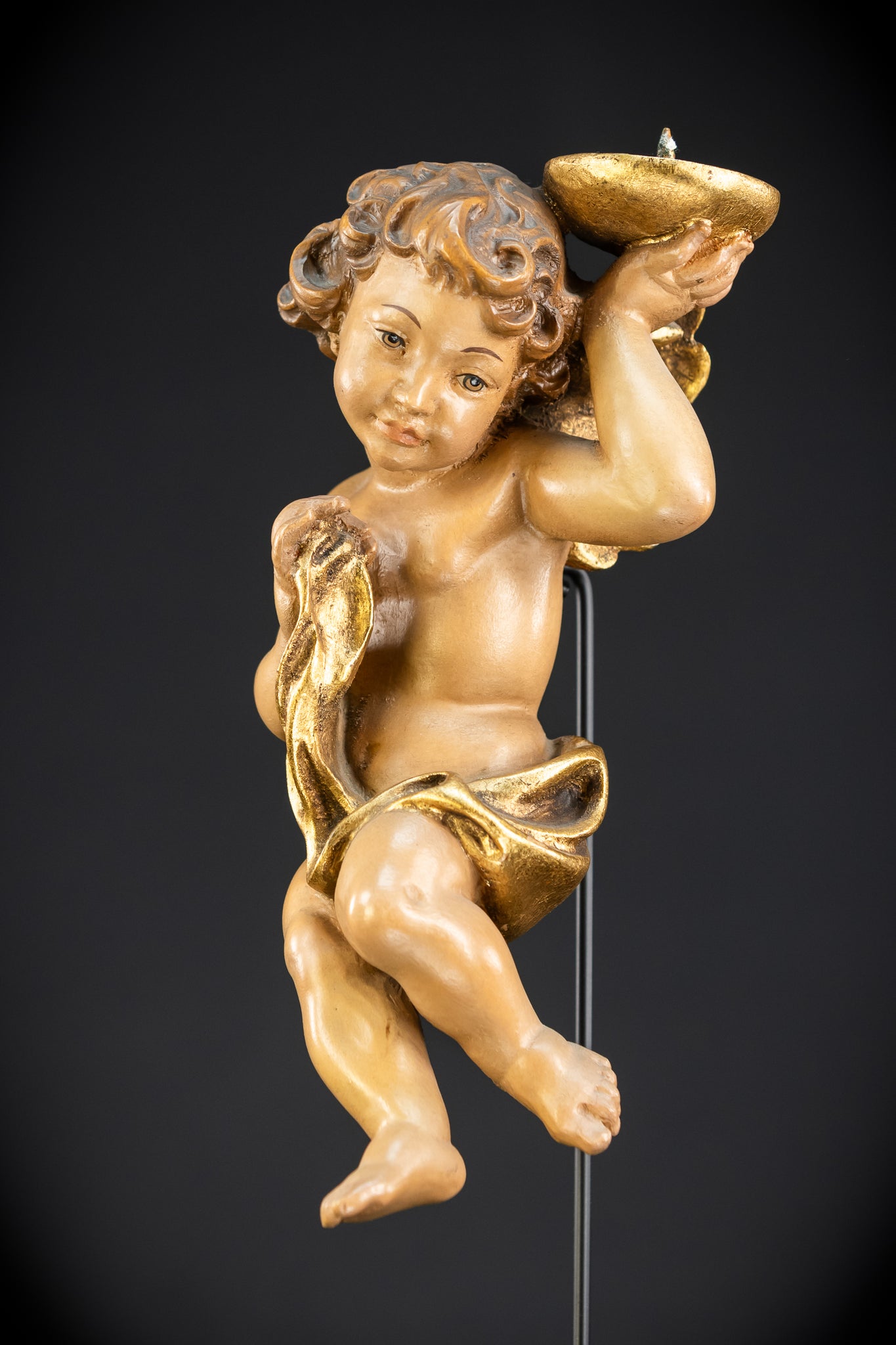 Angel Statues Pair | Mid 1900s Cherubs Wood Carving | 10"