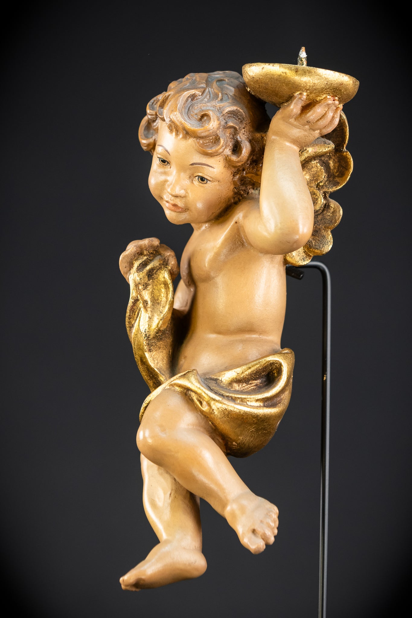 Angel Statues Pair | Mid 1900s Cherubs Wood Carving | 10"