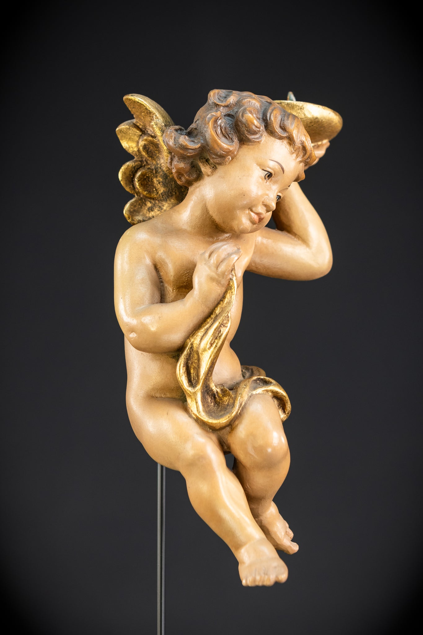 Angel Statues Pair | Mid 1900s Cherubs Wood Carving | 10"