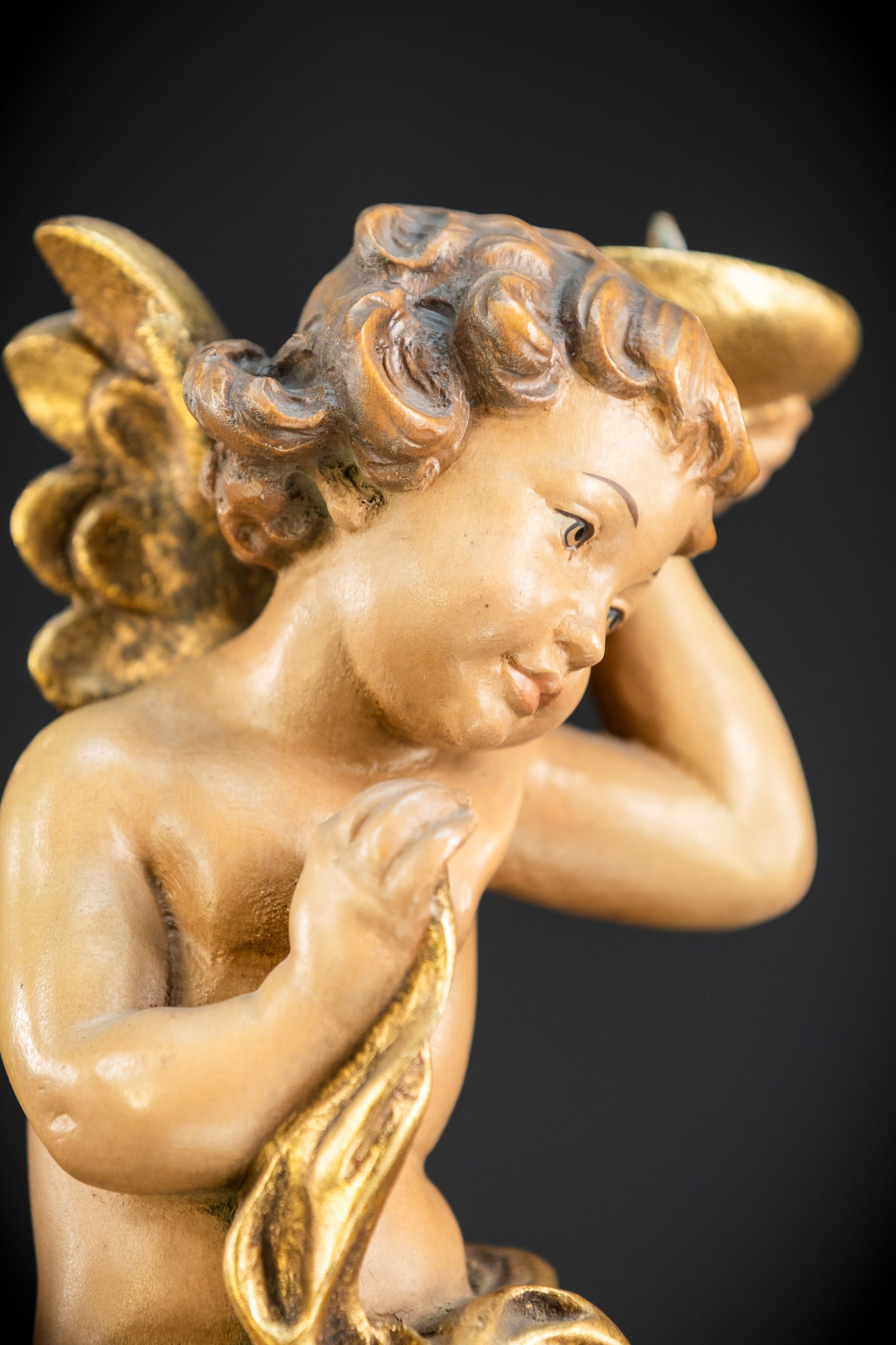 Angel Statues Pair | Mid 1900s Cherubs Wood Carving | 10"