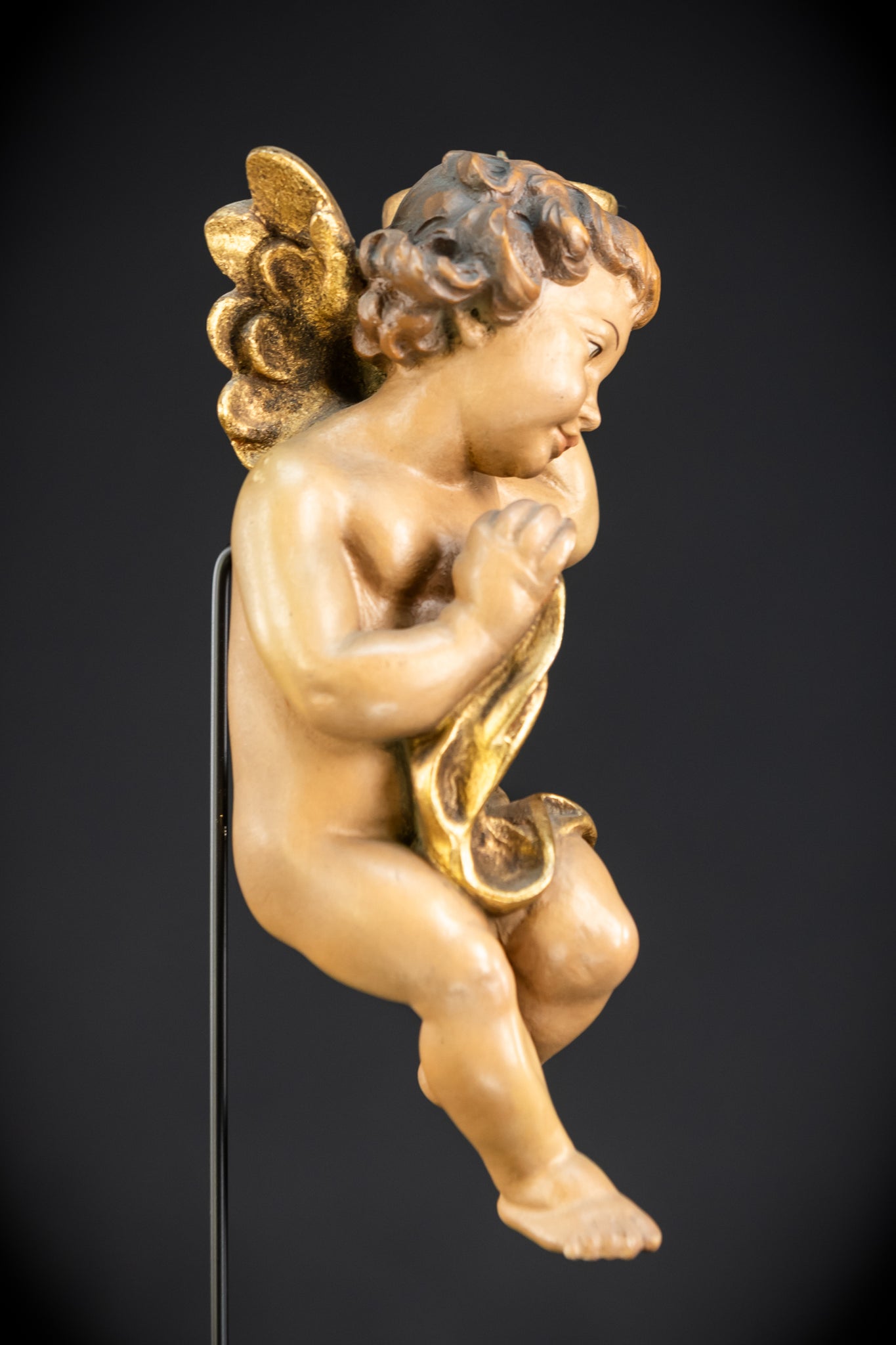 Angel Statues Pair | Mid 1900s Cherubs Wood Carving | 10"